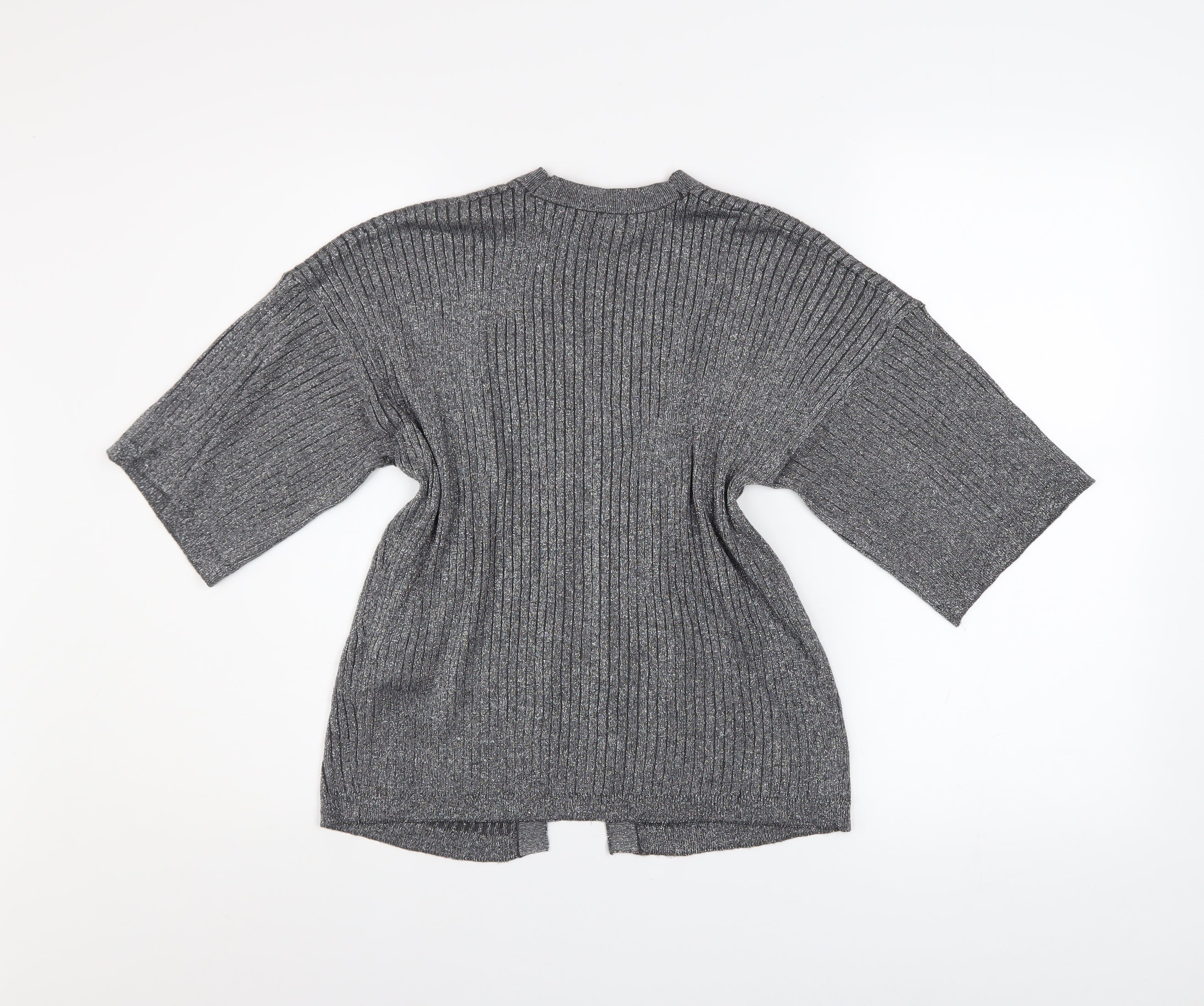 Atmosphere Women Grey Ribbed Open Knit Cardigan Size 6 - Image 3