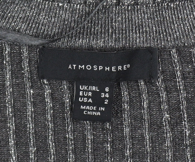 Atmosphere Women Grey Ribbed Open Knit Cardigan Size 6 - Image 4