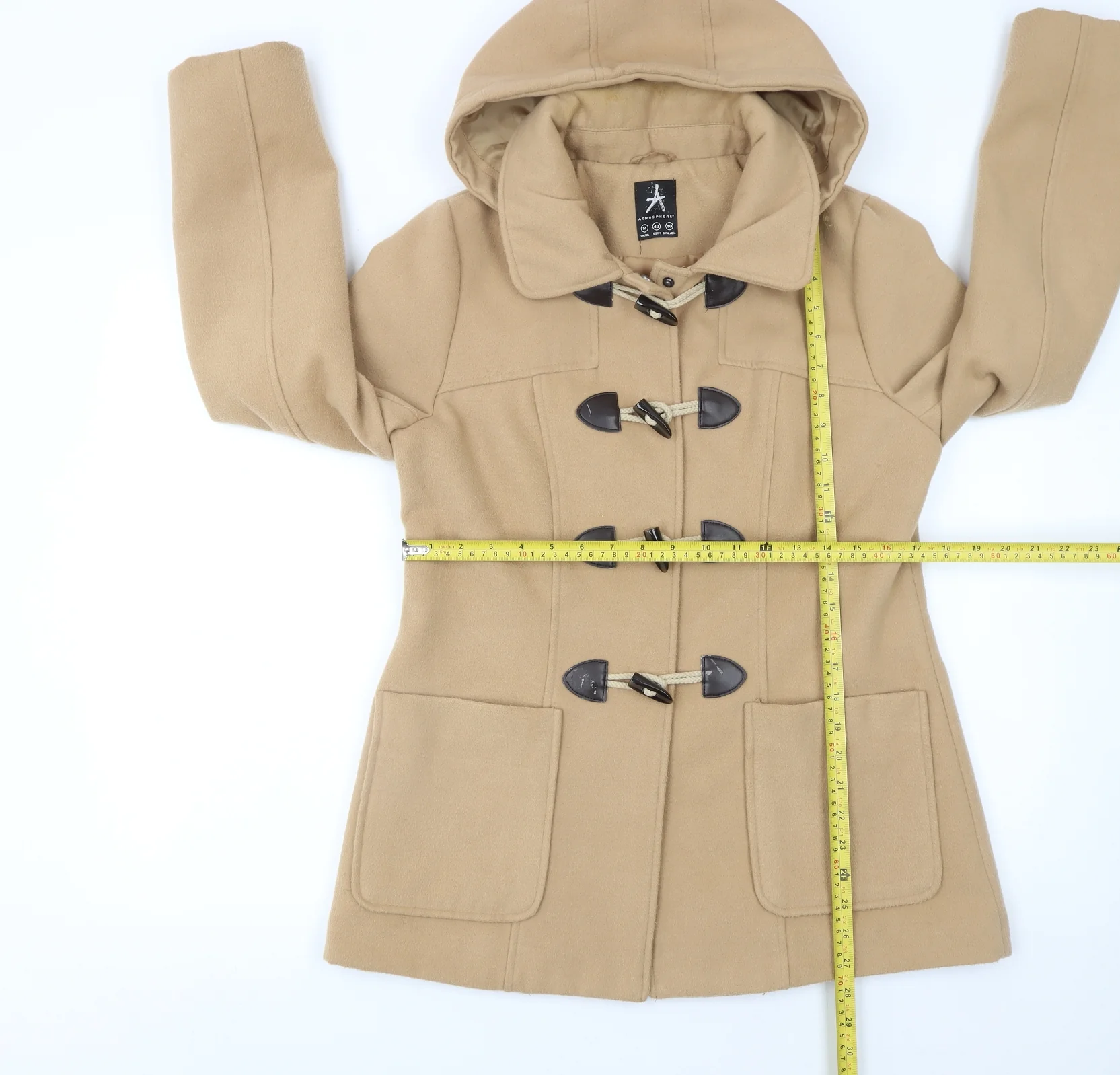 Atmosphere Women's Beige Hooded Duffle Coat Size 14 Classic Winter Style - Image 2