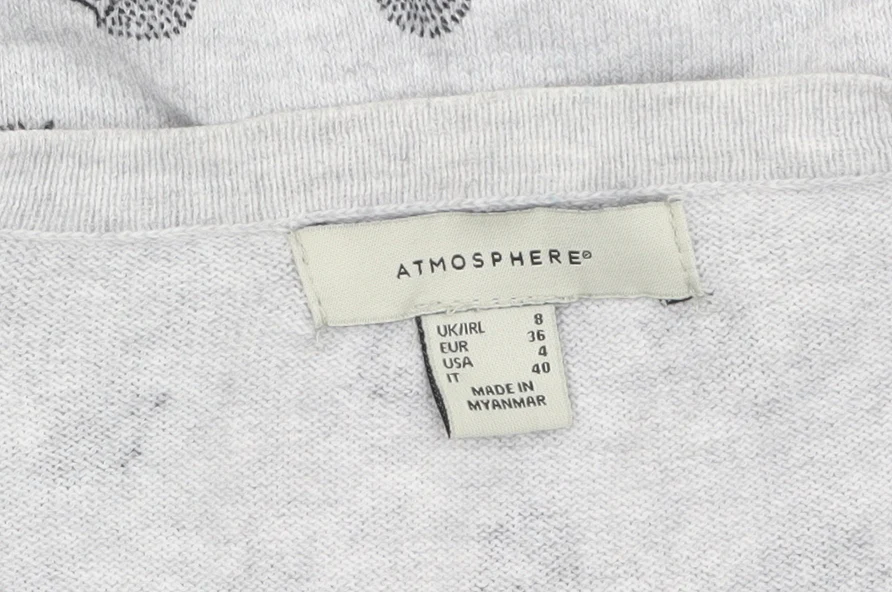Atmosphere Women's Grey Animal Print Cotton Cardigan Size 8 - Image 5