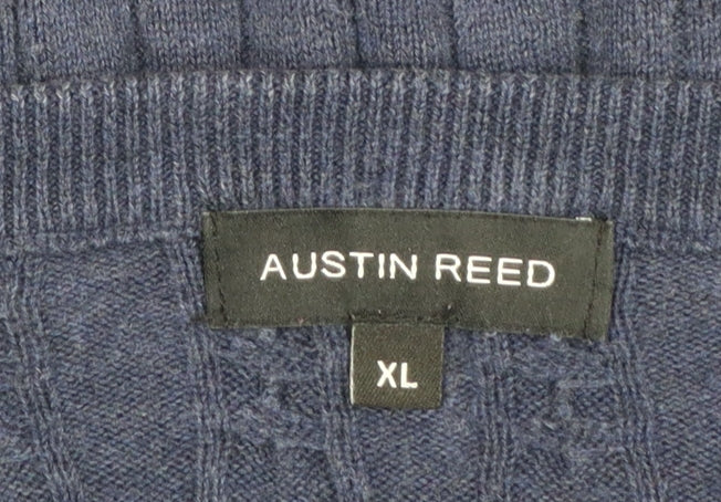 Austin Reed Men's Blue Cable-Knit Cotton Jumper XL - Image 4