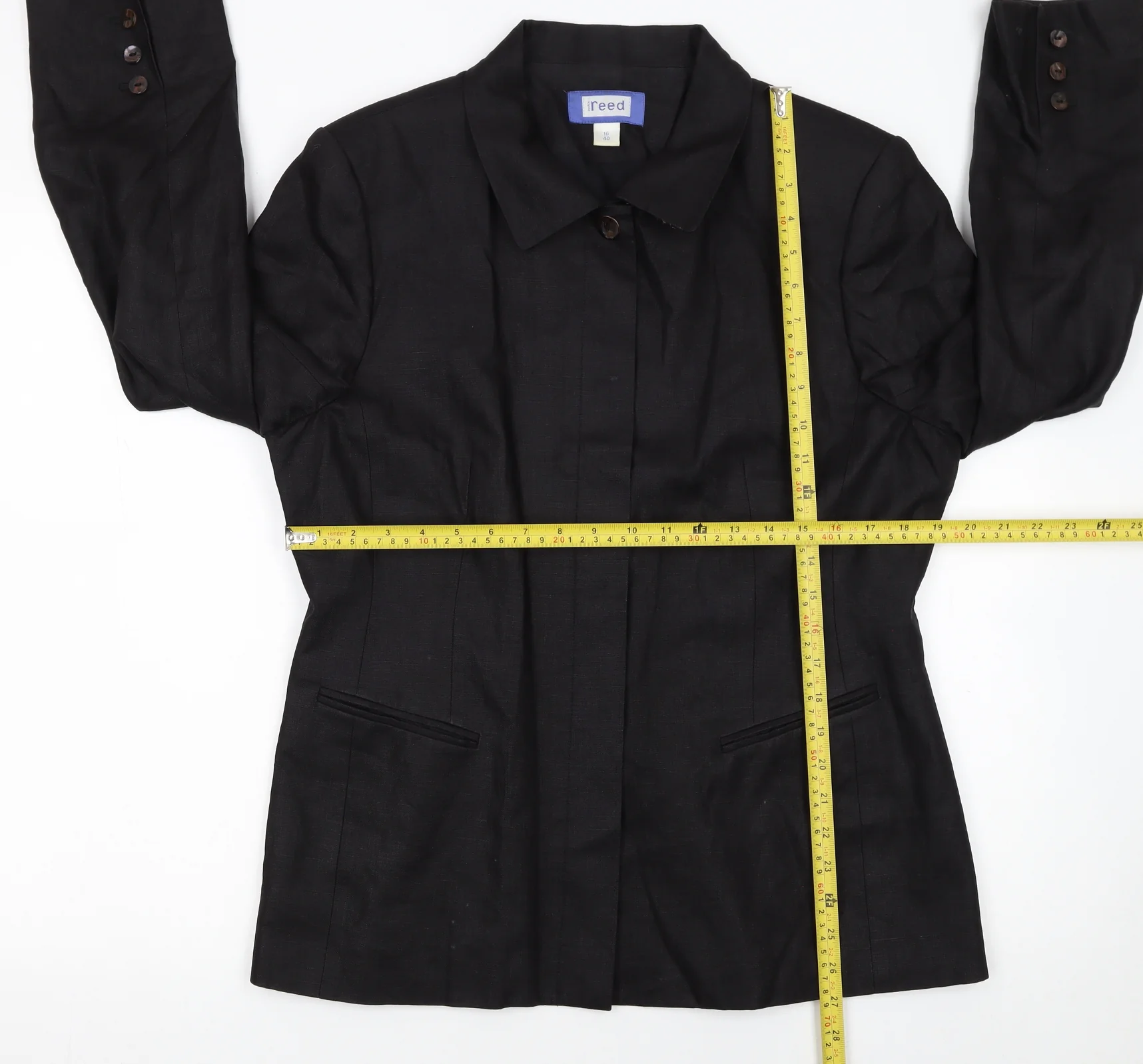 Austin Reed Women’s Black Linen Blazer Jacket Size 16 Single Breasted - Image 2