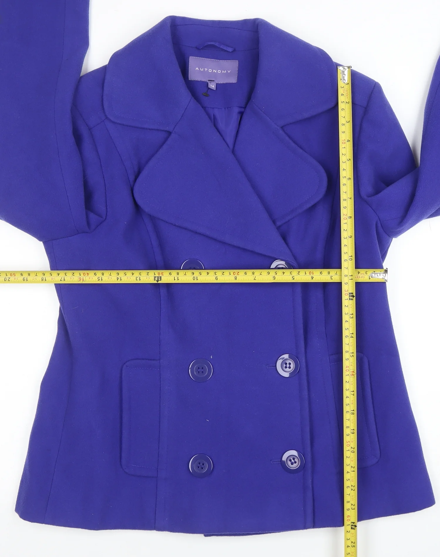 Autonomy Women’s Blue Pea Coat Size 14 Buttoned Short Jacket - Image 2
