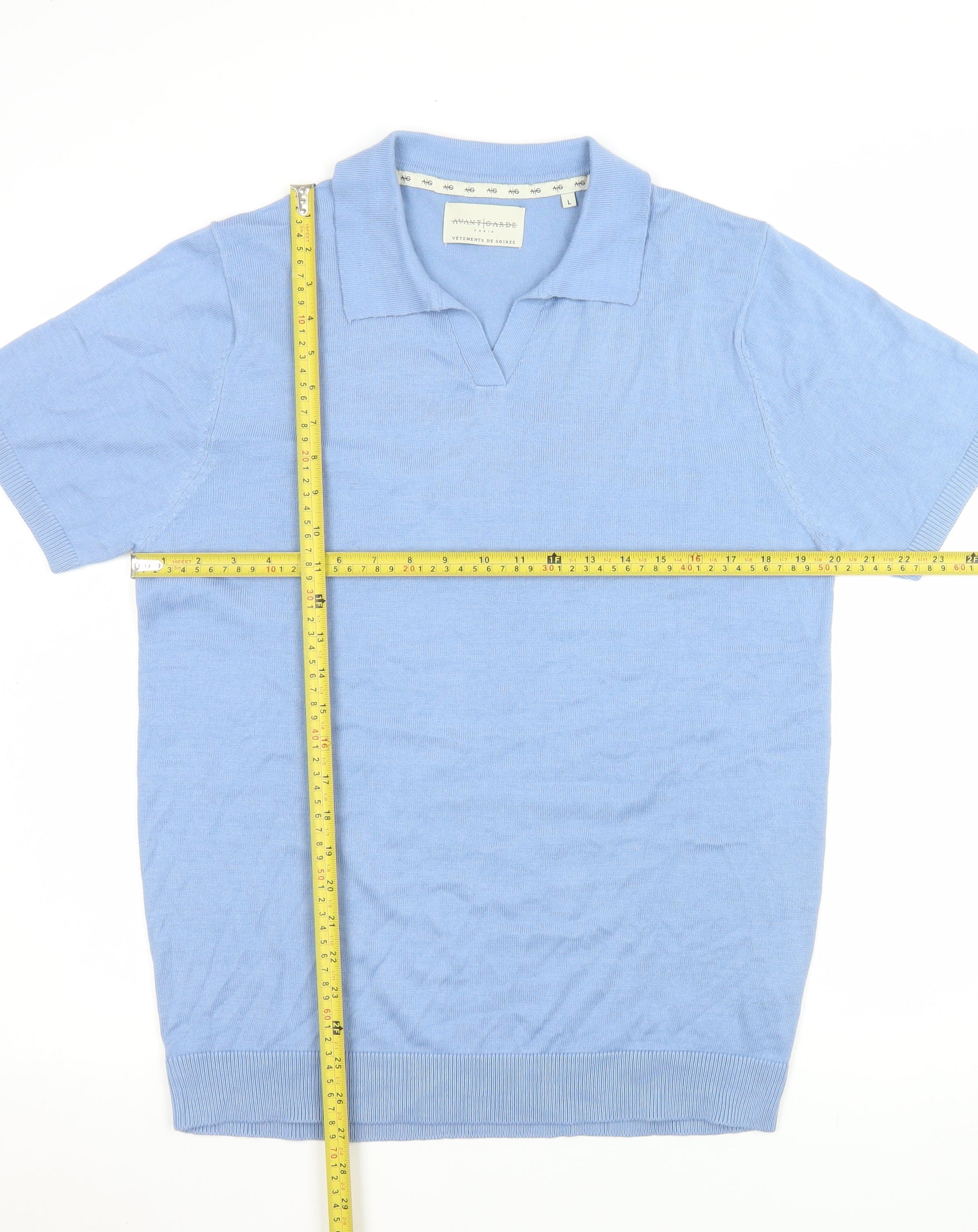 Avantgarde Paris Women Blue Knit Short Sleeve Polo Top Size L - Image 2