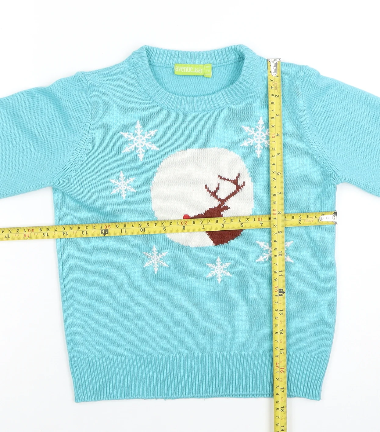 Avenue Kids Girls Blue Reindeer Christmas Jumper 7-8 Years Acrylic Knit - Image 2