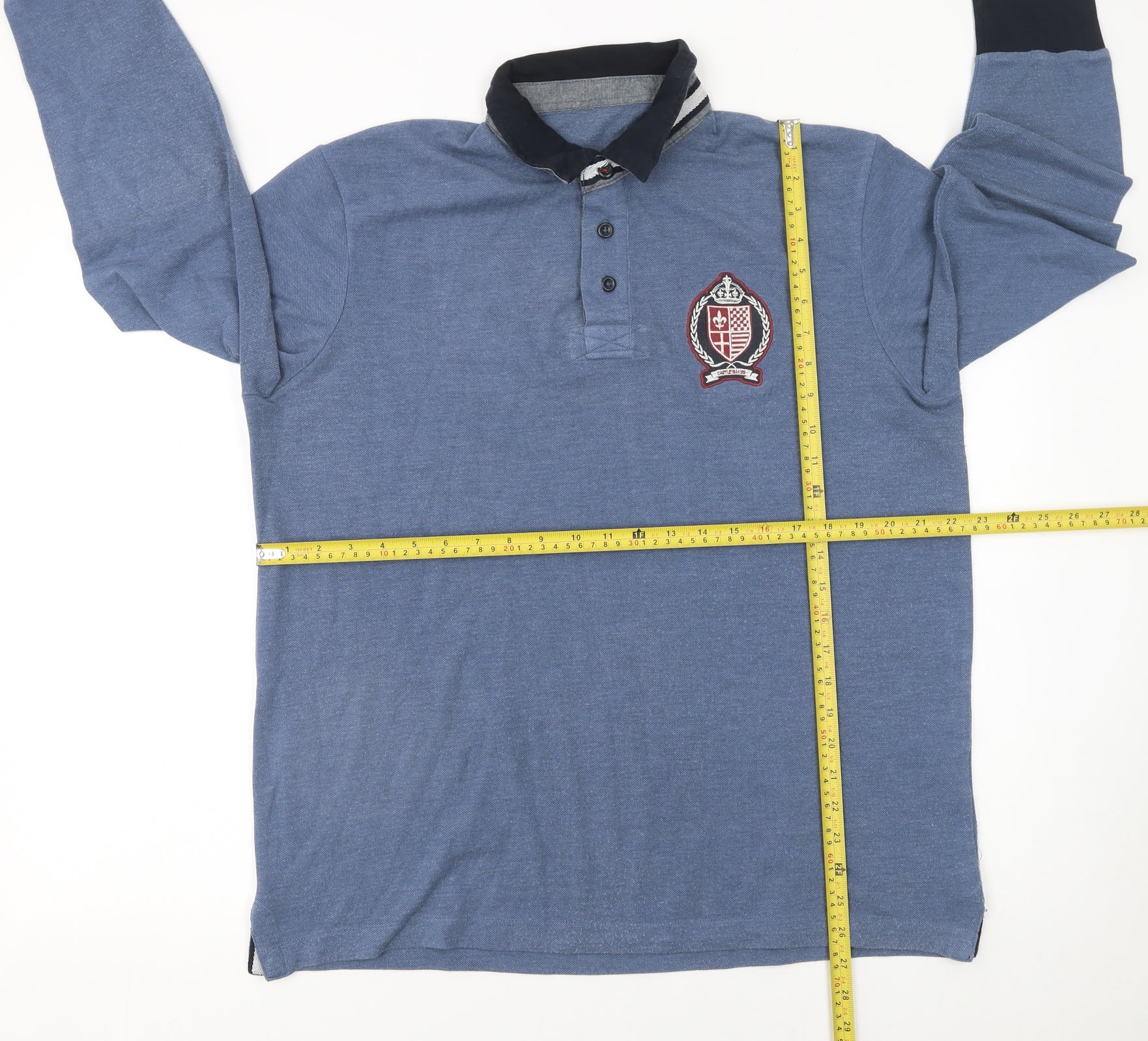 Avenue Men's Blue Long Sleeve Polo Shirt Size L Cotton Blend - Image 2