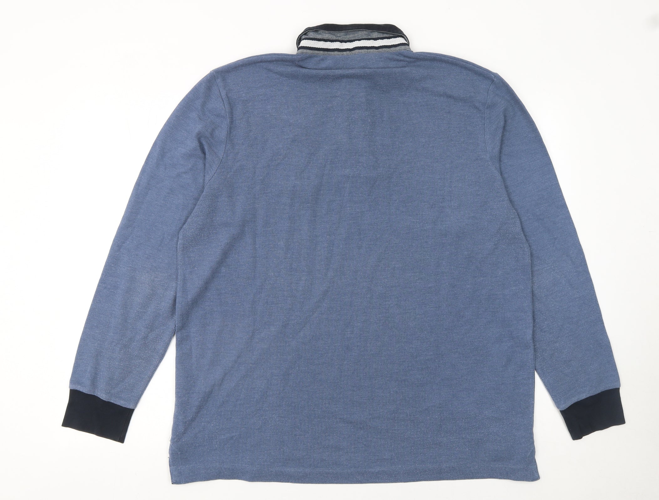 Avenue Men's Blue Long Sleeve Polo Shirt Size L Cotton Blend - Image 3