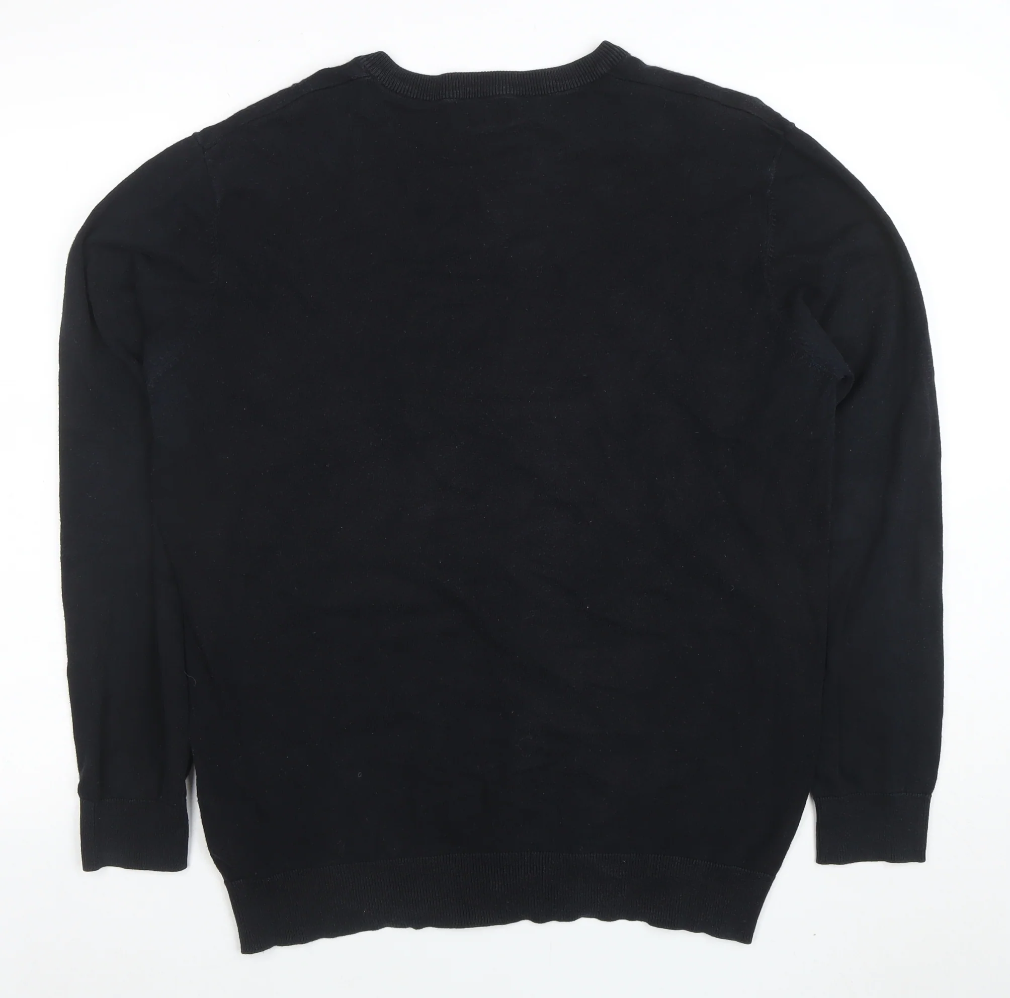 AW85 Men’s Black Cotton V-Neck Jumper Size L Casual Knitwear - Image 3