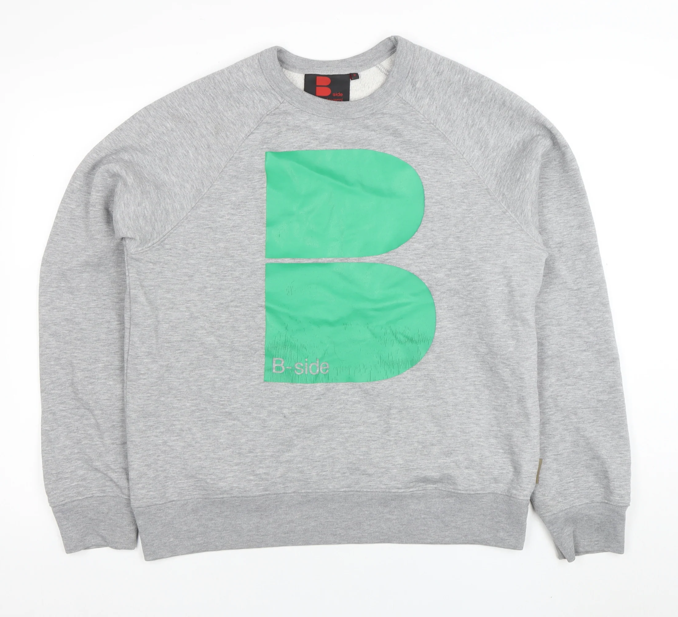 B-side Mens Grey Crew Neck Sweatshirt M Graphic Urban Pullover