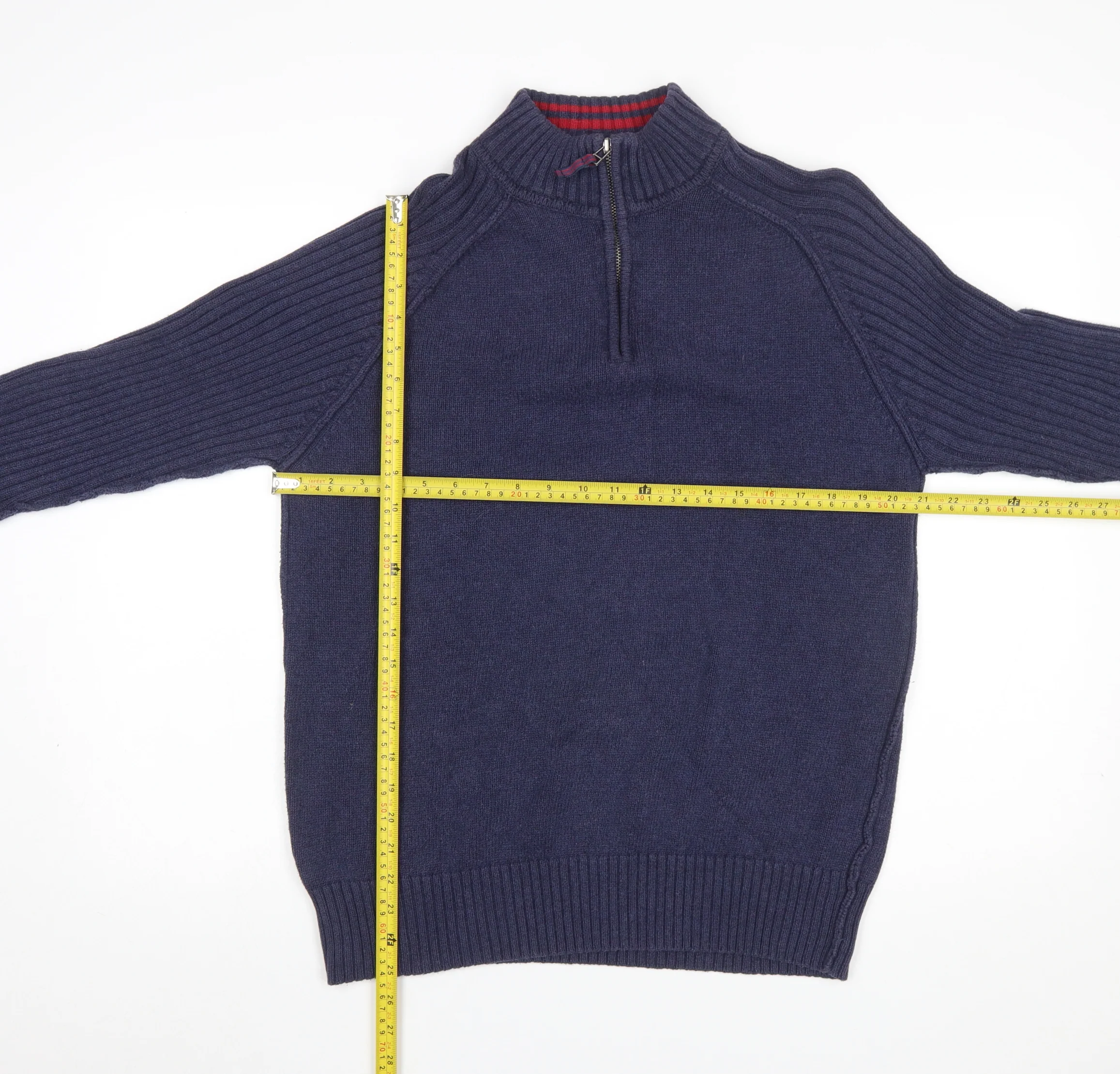 B.U.M. Equipment Men's Blue Cotton 1/4 Zip Knit Jumper Size M - Image 2