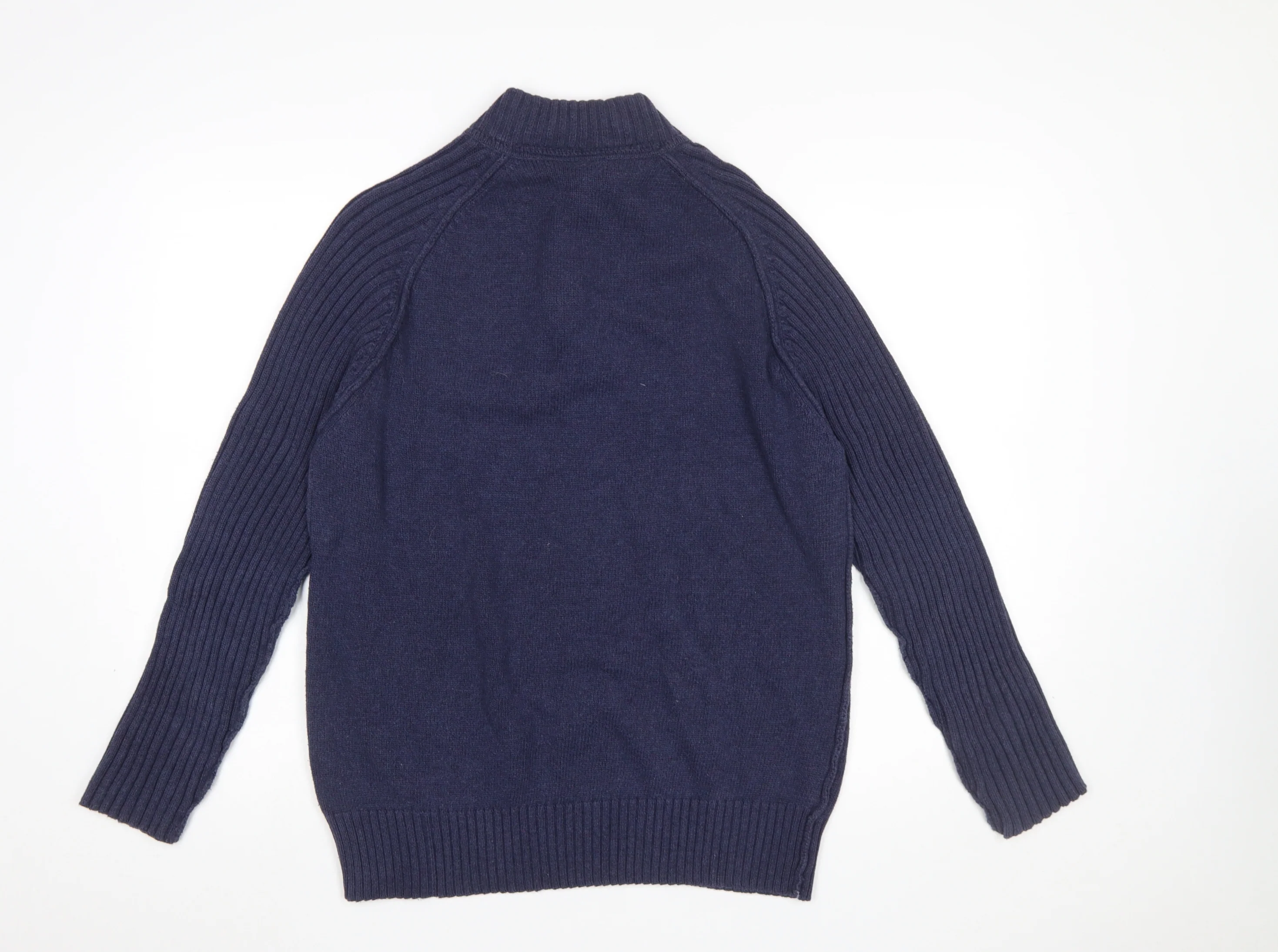 B.U.M. Equipment Men's Blue Cotton 1/4 Zip Knit Jumper Size M - Image 3
