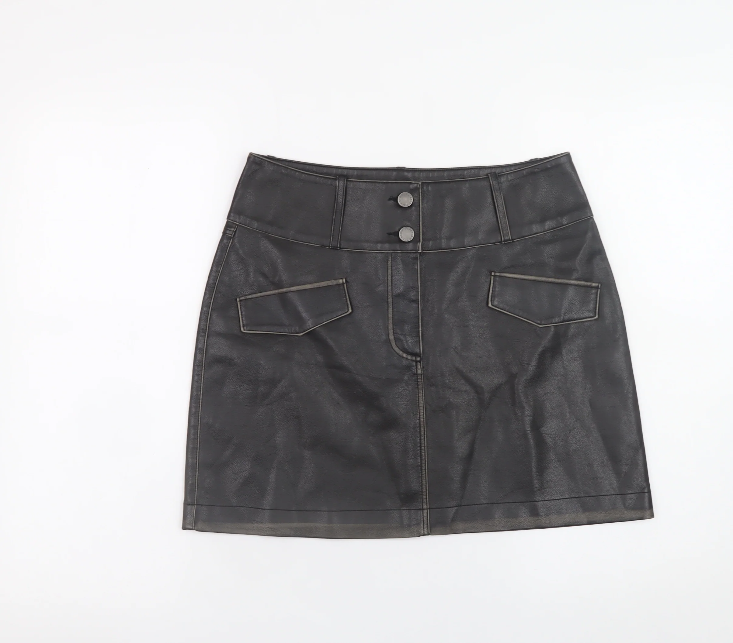 b.young Women’s Black Faux Leather Mini Skirt Size 8 High Waist