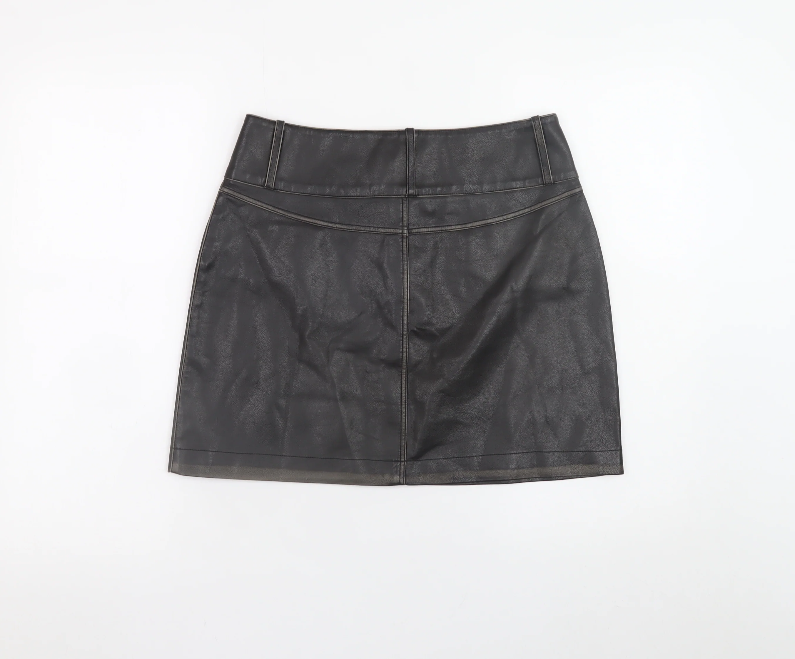 b.young Women’s Black Faux Leather Mini Skirt Size 8 High Waist - Image 3
