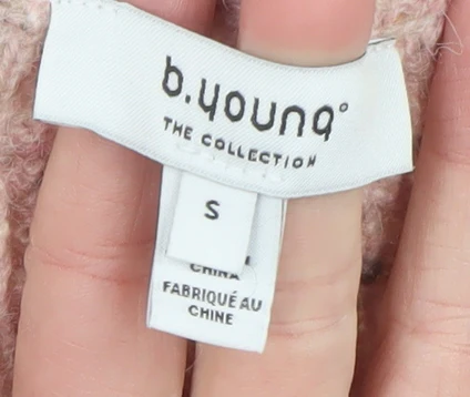 b.young Women’s Pink Cable-Knit Wool Blend V-Neck Jumper Size S - Image 4