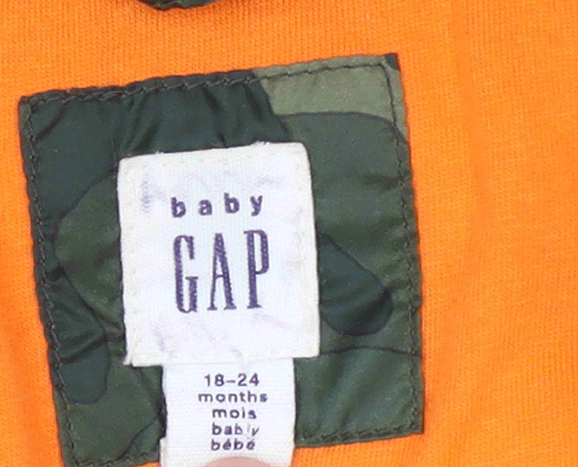 Baby GAP Unisex Green Camouflage Puffer Jacket 18-24 Months Hooded Lined - Image 4