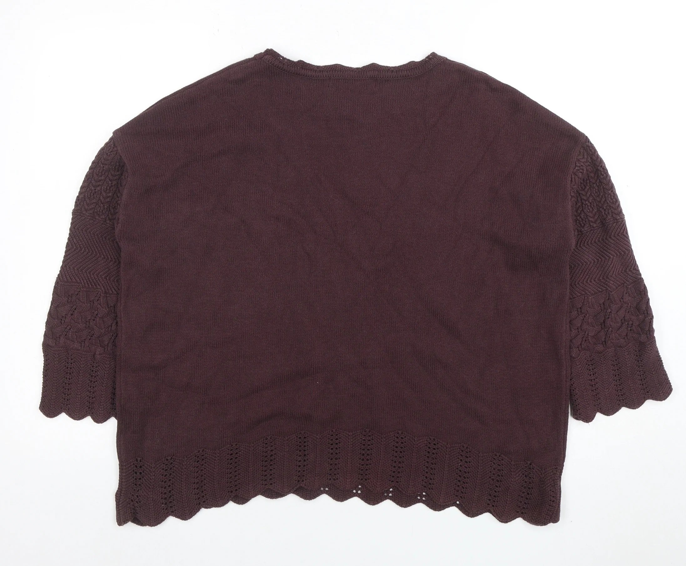 Balcinha Women Brown 3/4 Sleeve Knit Cotton Cardigan M