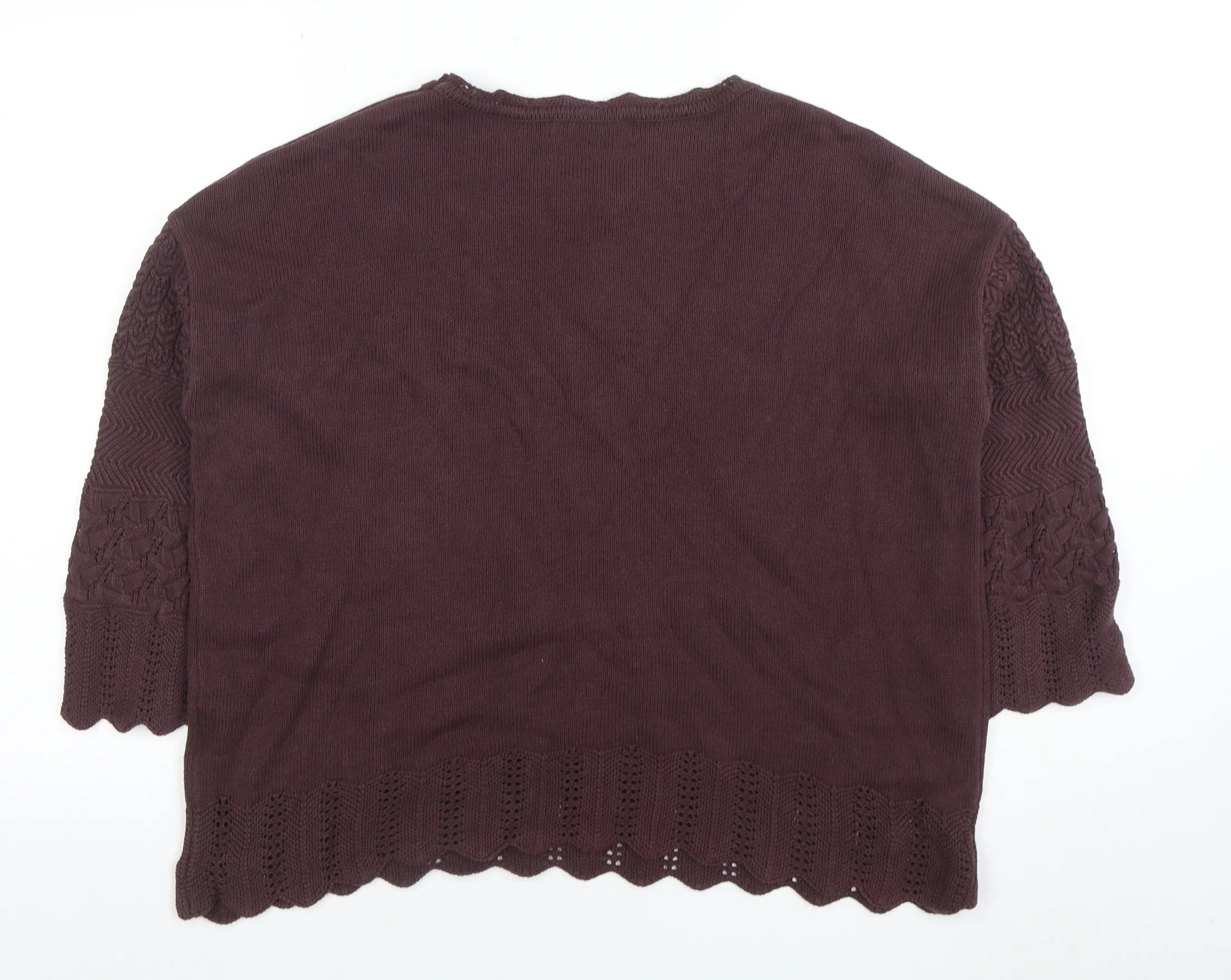 Balcinha Women Brown 3/4 Sleeve Knit Cotton Cardigan M - Image 3