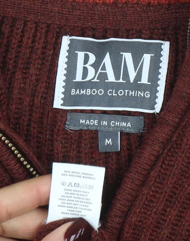BAM Men's Brown Wool Bamboo High Neck Half Zip Jumper Size M - Image 4