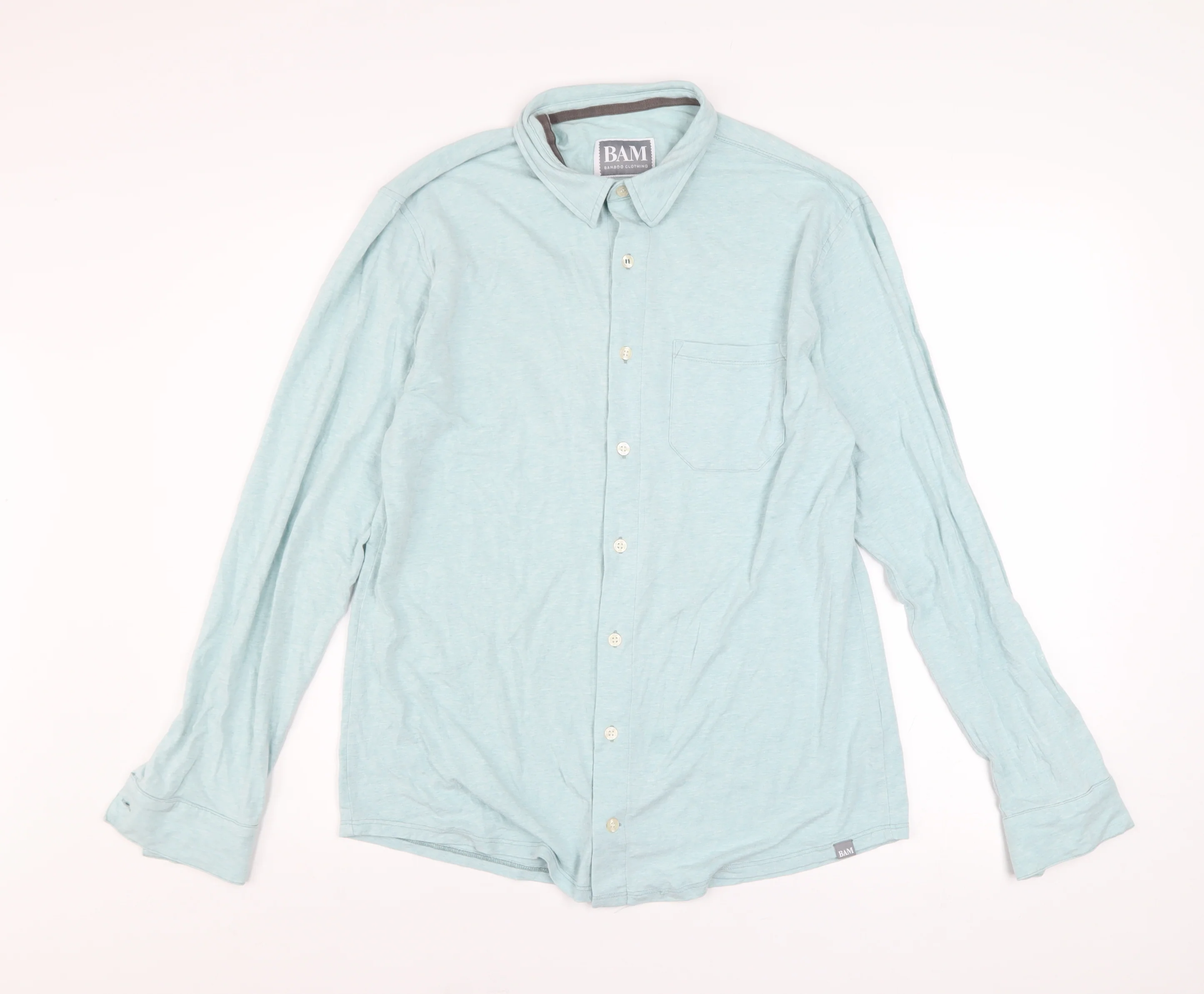 BAM Men's Light Blue Bamboo Long Sleeve Button-Up Shirt M