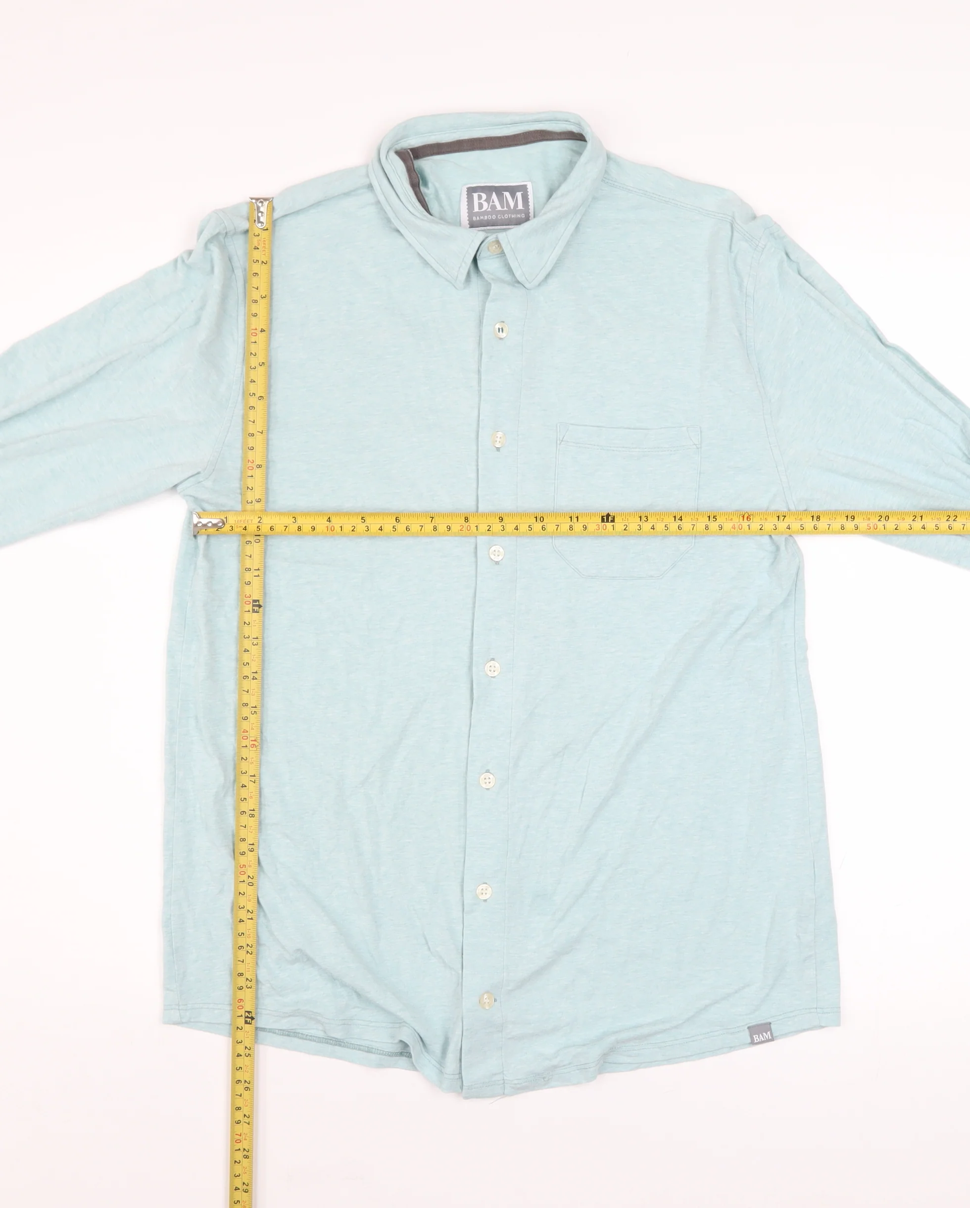 BAM Men's Light Blue Bamboo Long Sleeve Button-Up Shirt M - Image 2