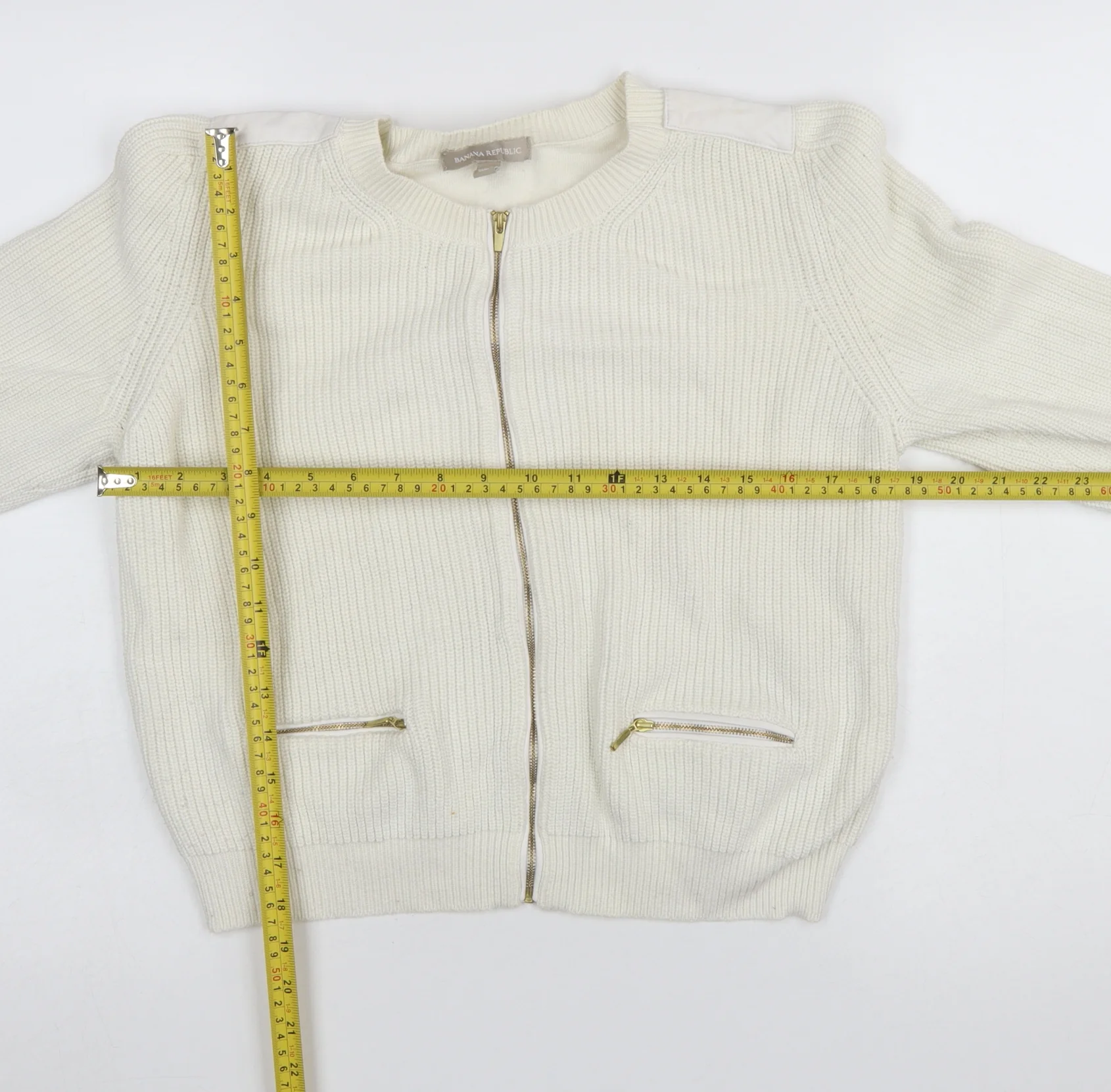 Banana Republic Women Ivory Full Zip Knit Jumper L - Image 2