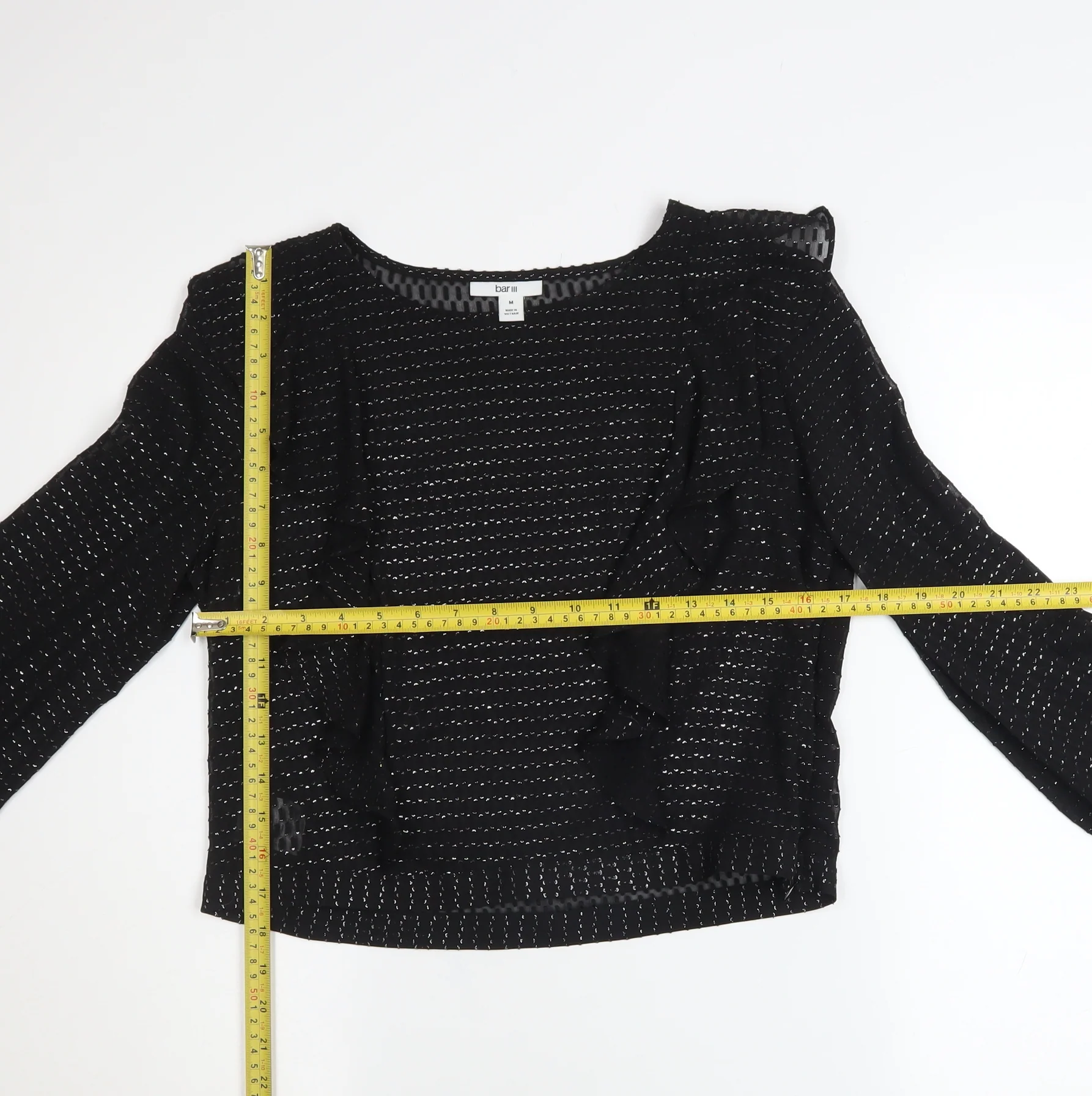 Bar III Women's Black Ruffle Cropped Long Sleeve Blouse M - Image 2