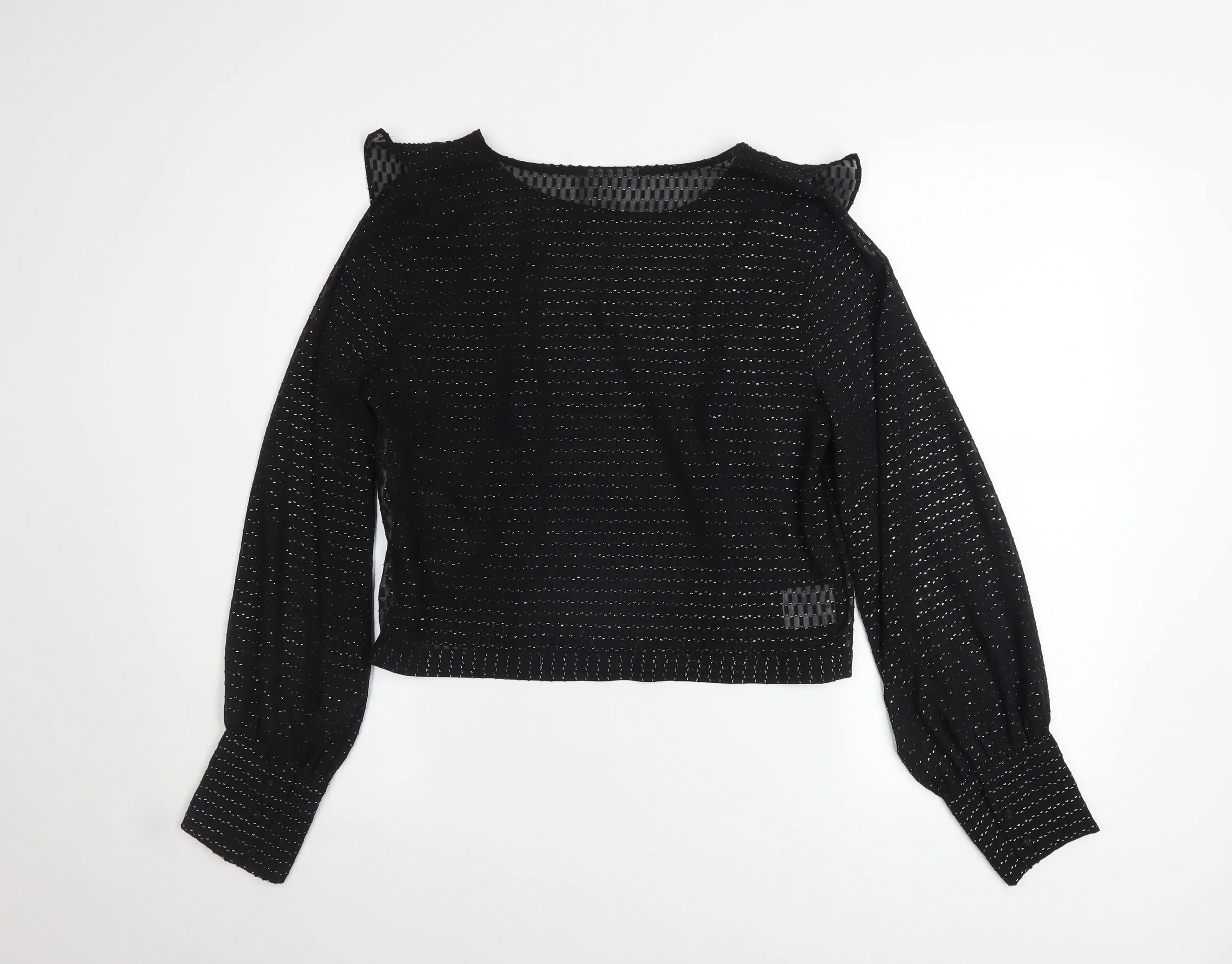 Bar III Women's Black Ruffle Cropped Long Sleeve Blouse M - Image 3