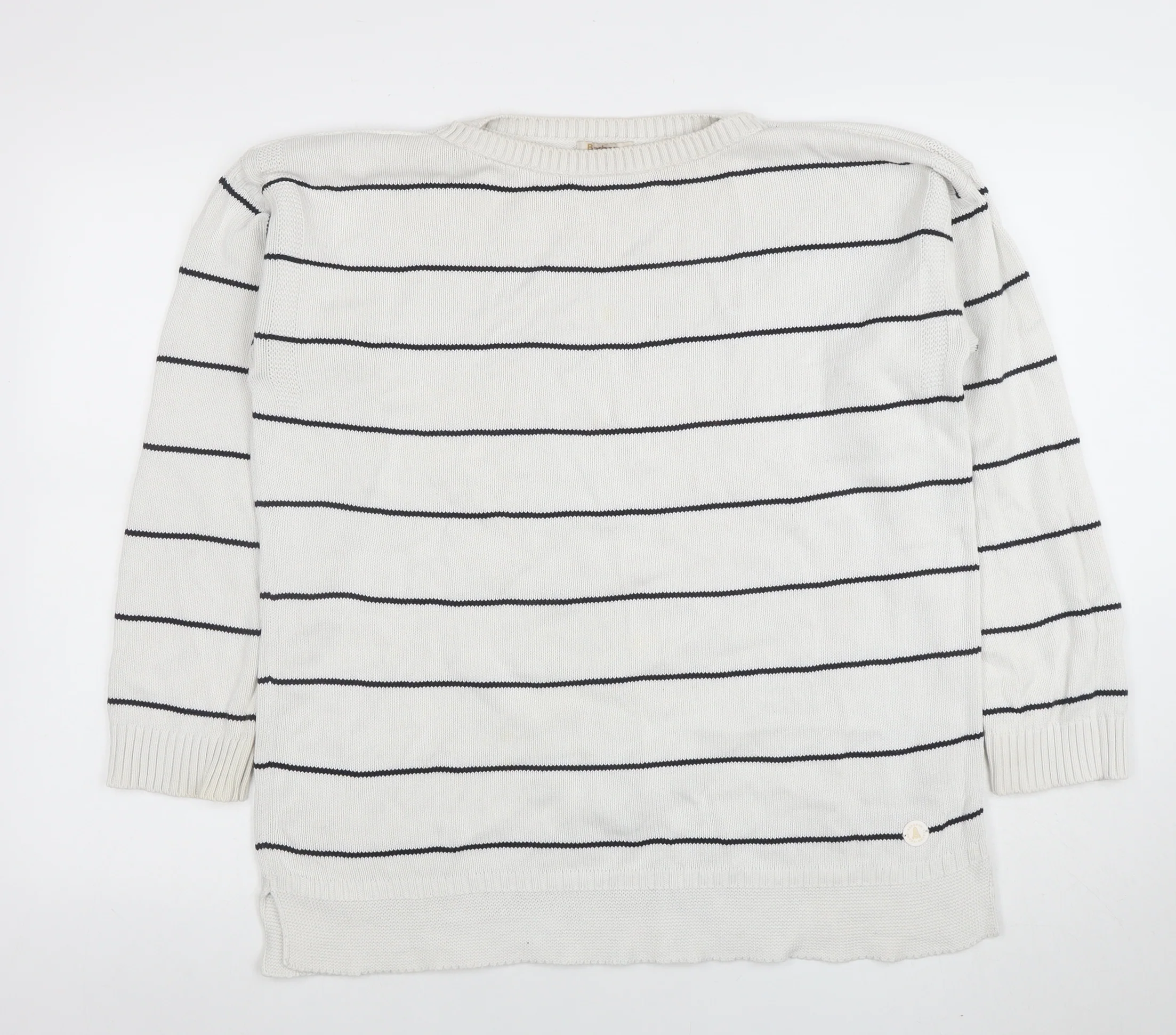 Barbour Women White Striped Cotton Jumper Size 16 Nautical Pullover
