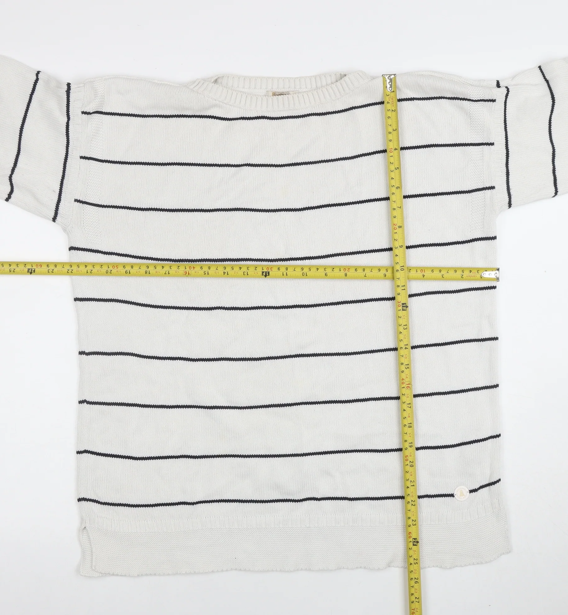 Barbour Women White Striped Cotton Jumper Size 16 Nautical Pullover - Image 2