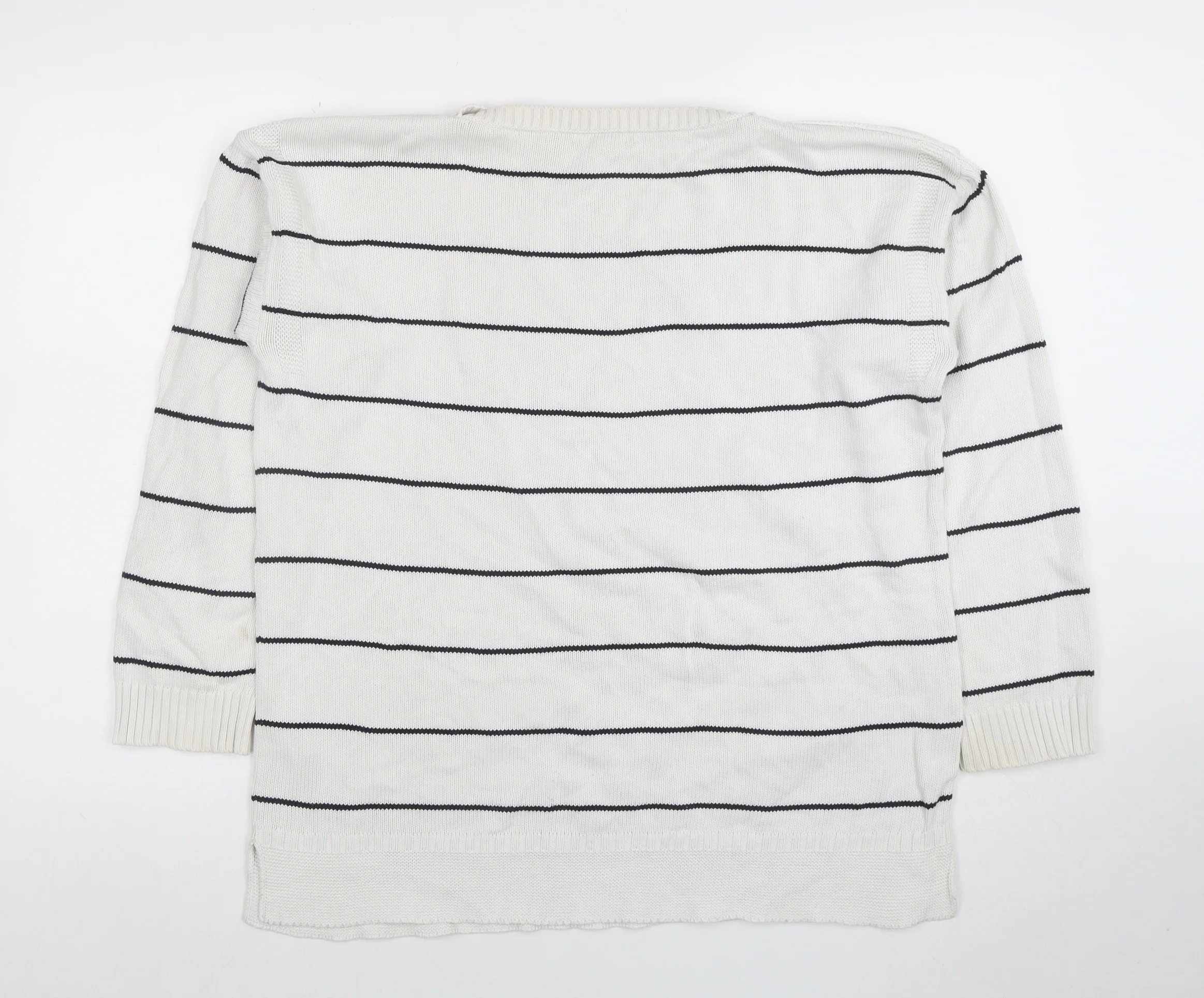 Barbour Women White Striped Cotton Jumper Size 16 Nautical Pullover - Image 3