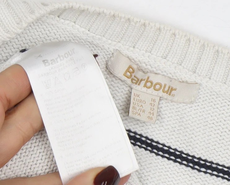 Barbour Women White Striped Cotton Jumper Size 16 Nautical Pullover - Image 4