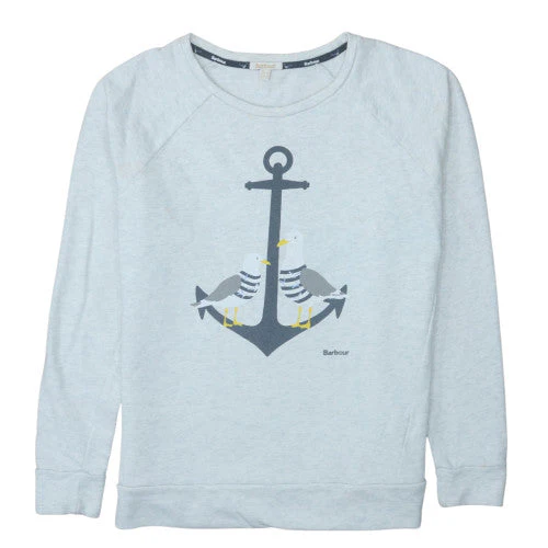 Barbour Women's Light Grey Anchor Print Cotton Sweatshirt UK 14