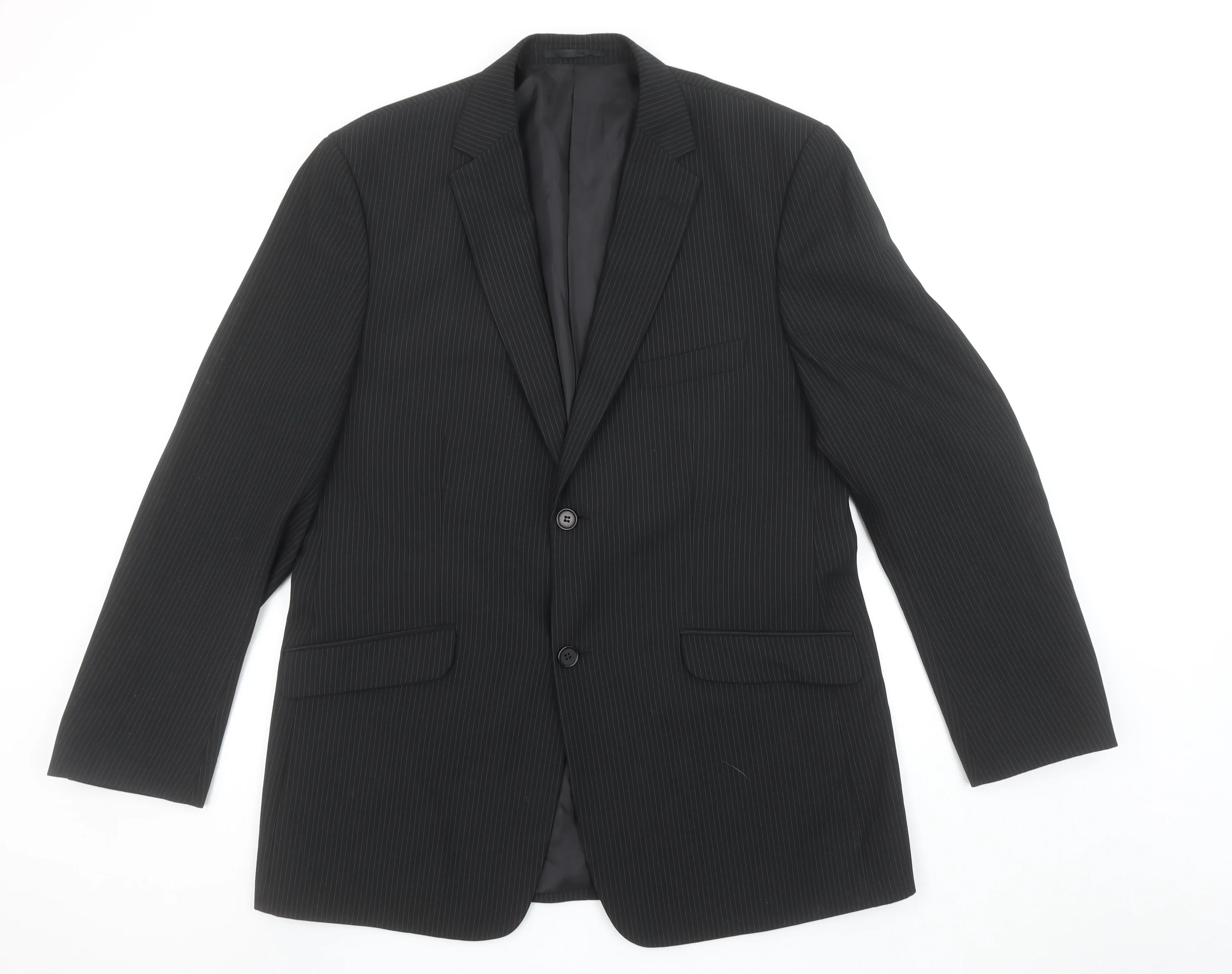 Bartoni Men's Black Pinstripe 42R Classic 2-Button Suit Jacket