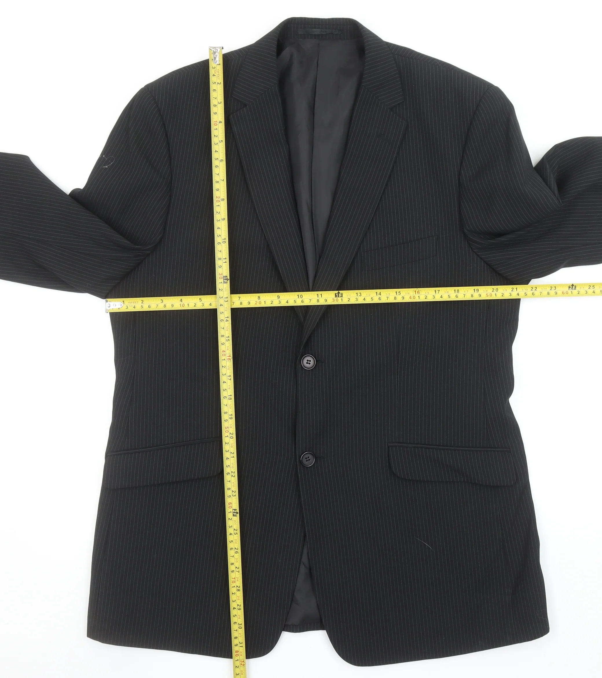 Bartoni Men's Black Pinstripe 42R Classic 2-Button Suit Jacket - Image 2