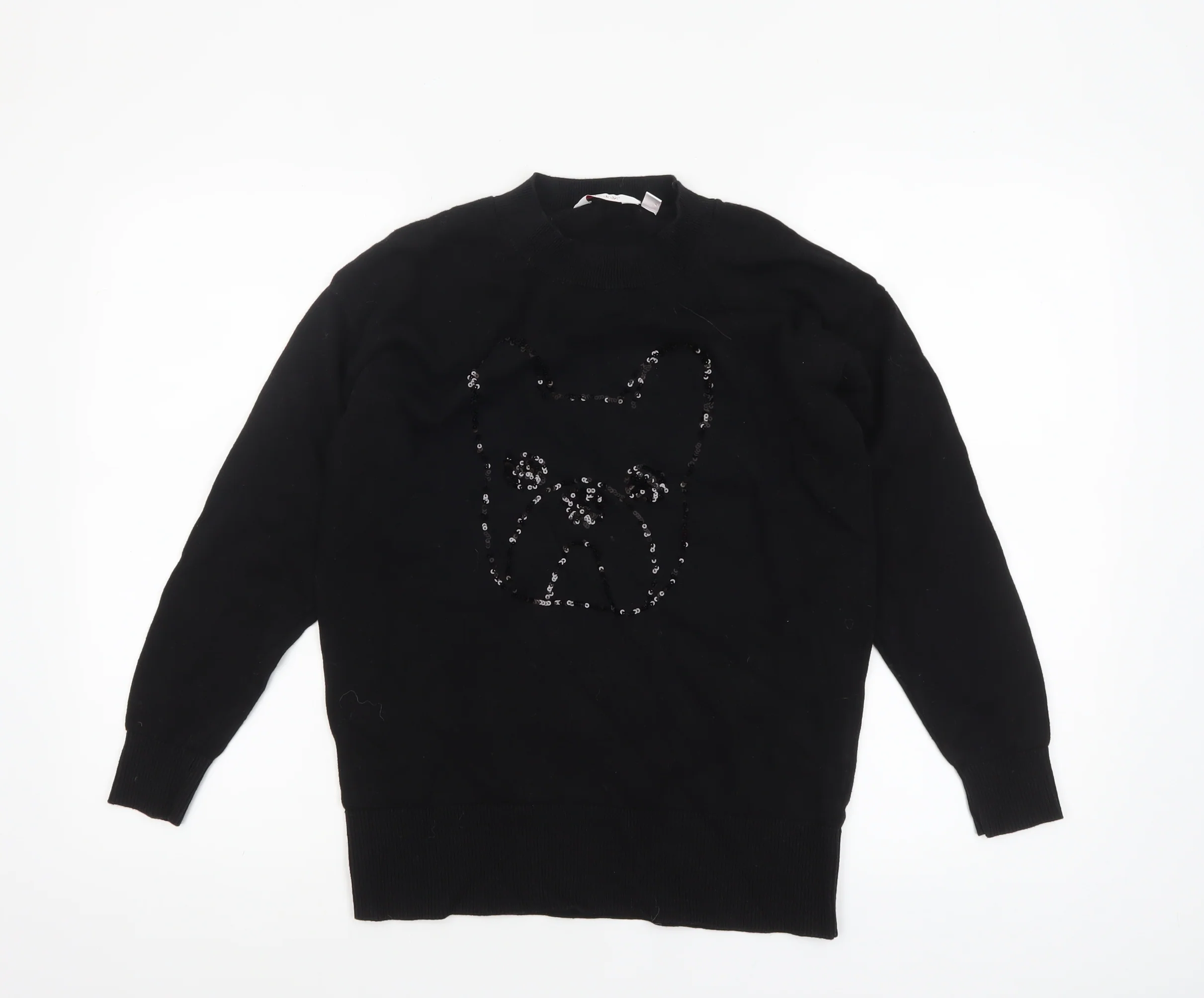 Bau de Fiori Women’s Black Sequin Dog Cotton Viscose Jumper Size S