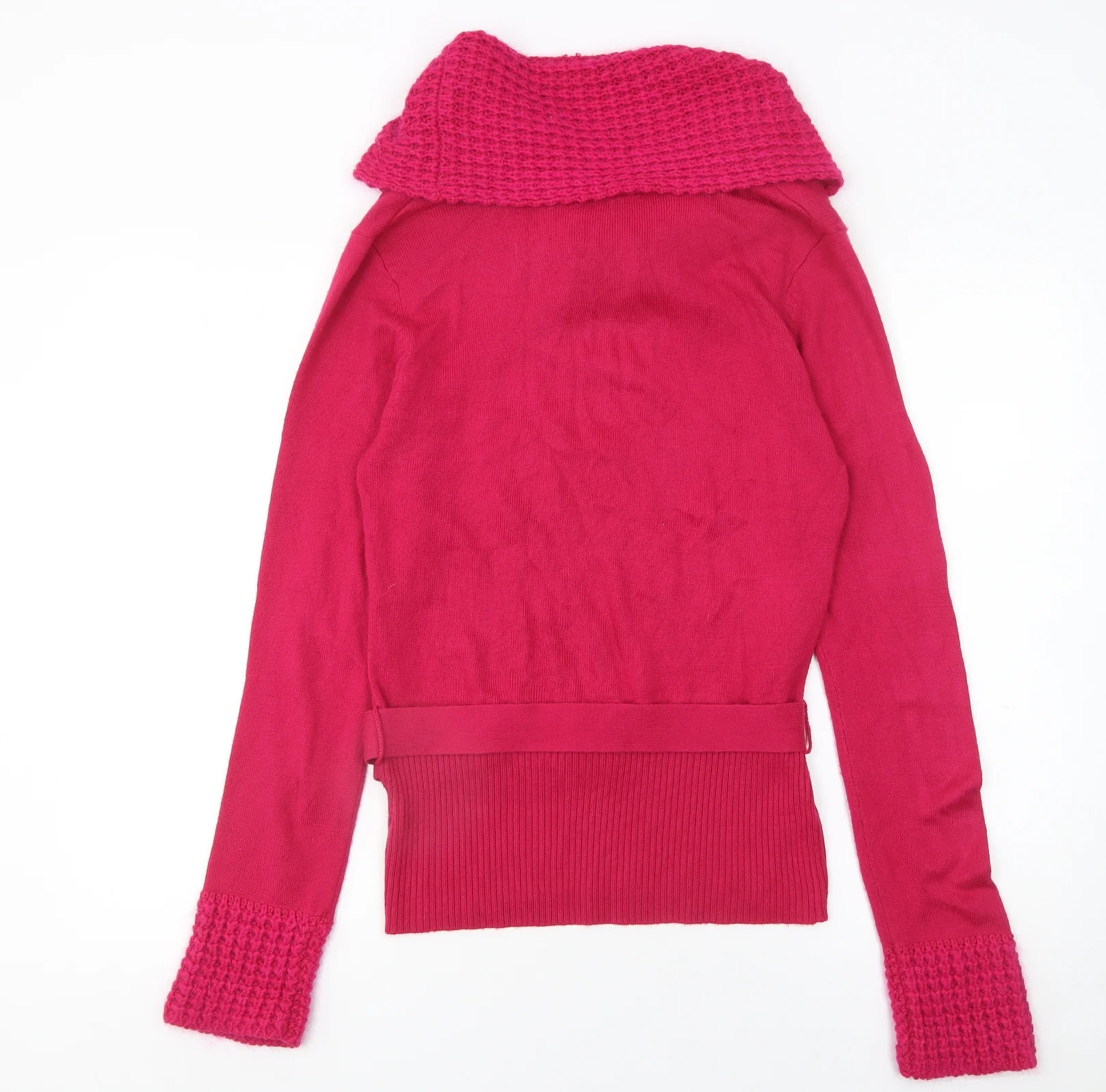 Bay Womens Pink Cowl Neck Belted Pullover Jumper Size 12 - Image 3