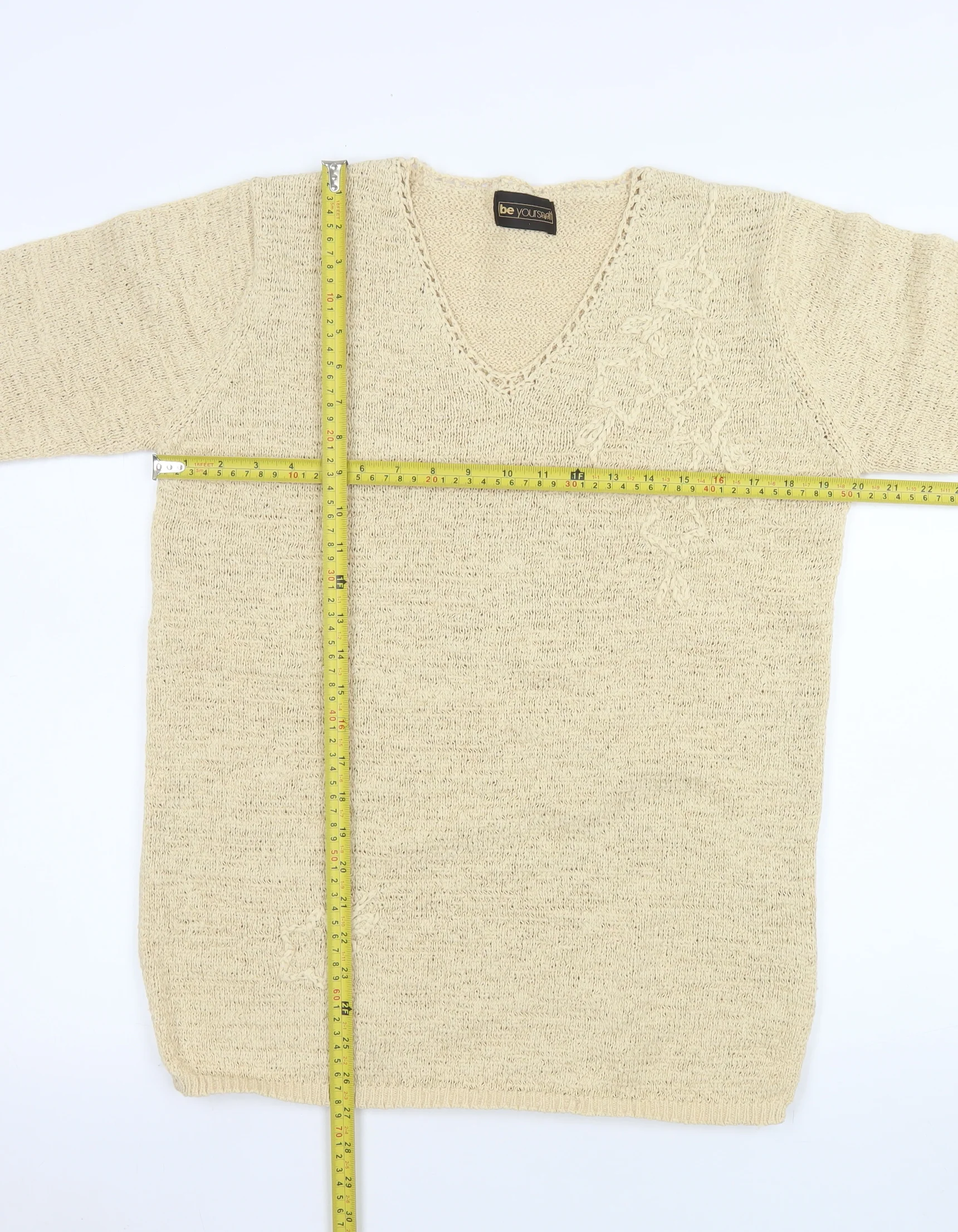 Be Yourself Womens Beige V-Neck Long Sleeve Pullover Jumper Size 14/16 - Image 2