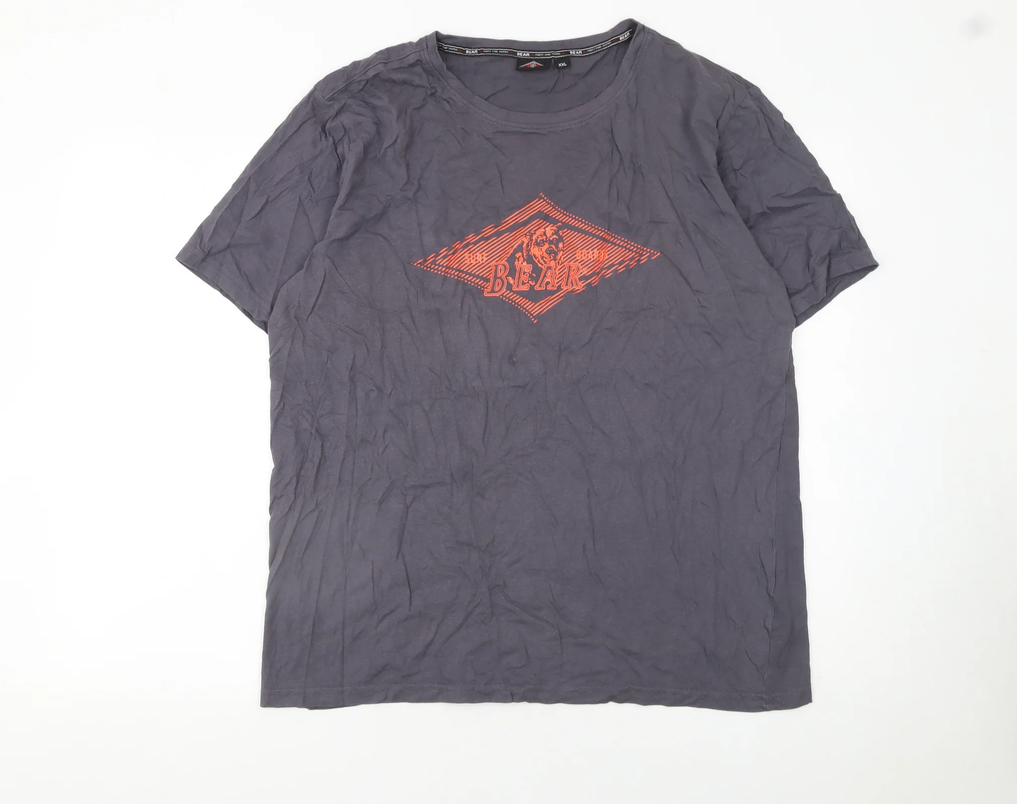 Bear Mens Grey 2XL Graphic Animal Print Cotton T-Shirt