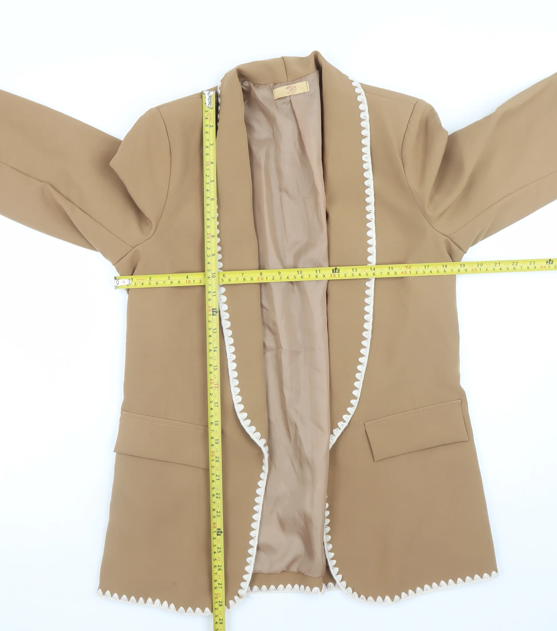 Beige Women’s Blazer S Regular Open Front Lined Lightweight - Image 2