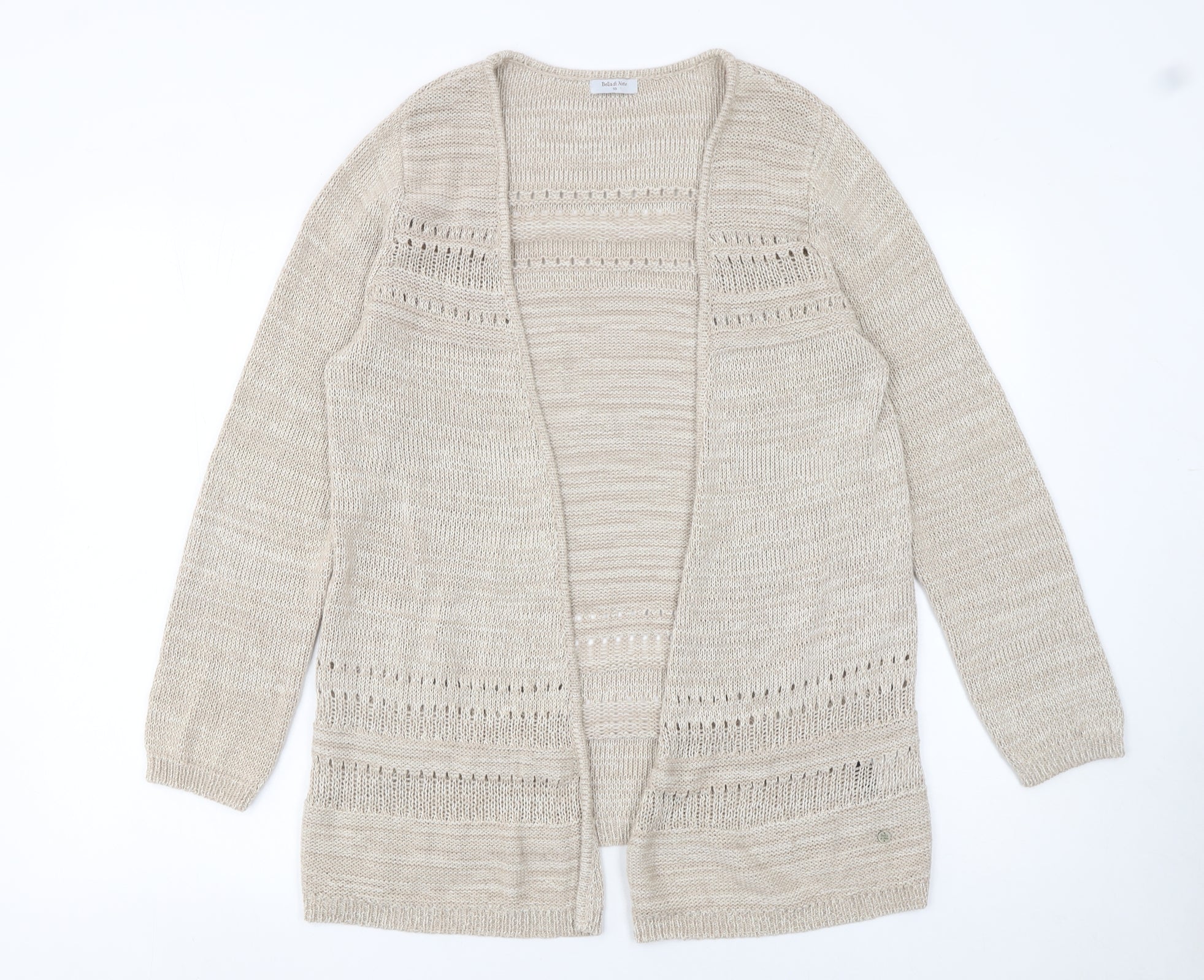 Bella di Notte Women’s Beige Open-Knit Long Sleeve Cardigan Size 10