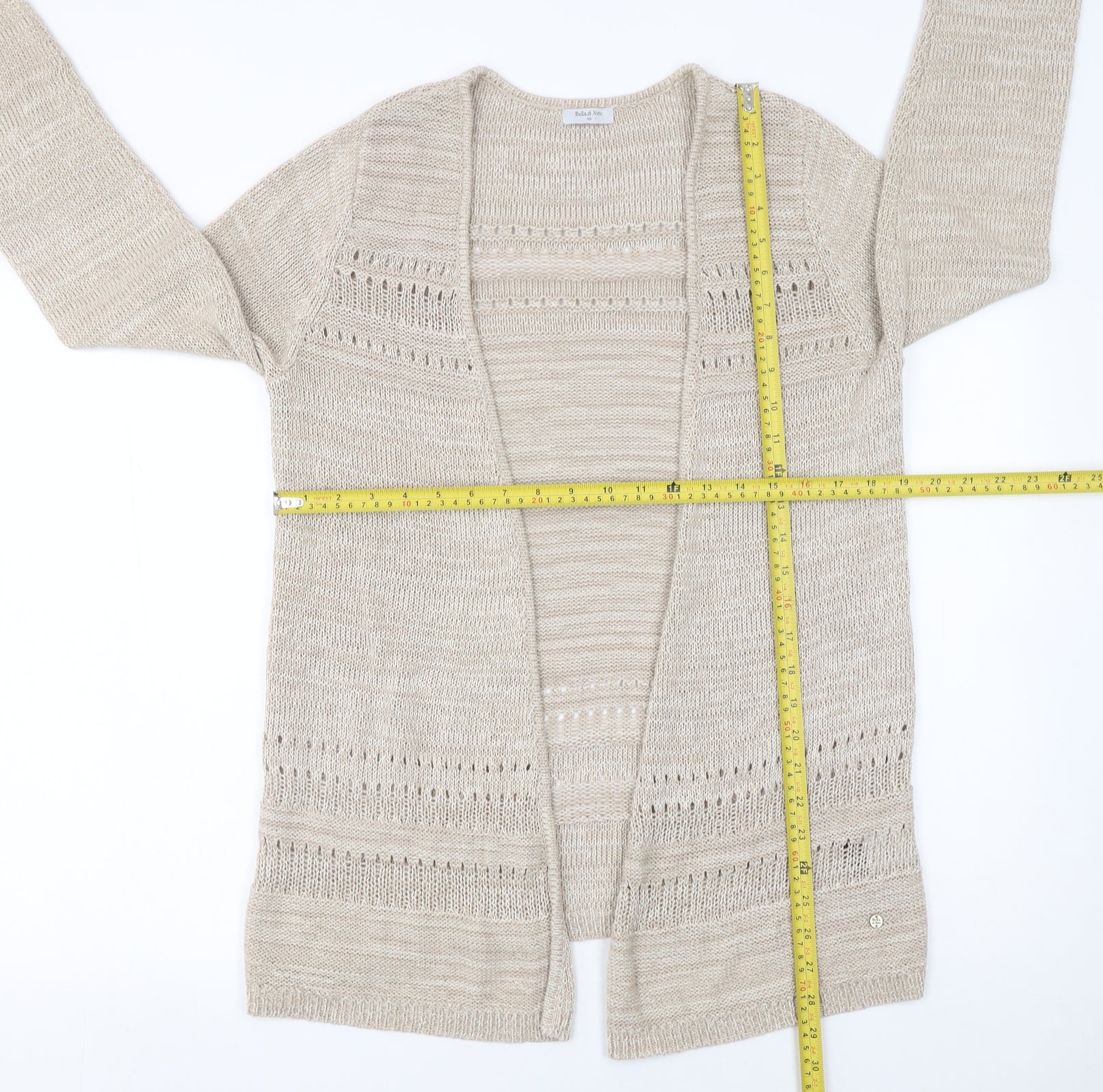 Bella di Notte Women’s Beige Open-Knit Long Sleeve Cardigan Size 10 - Image 2