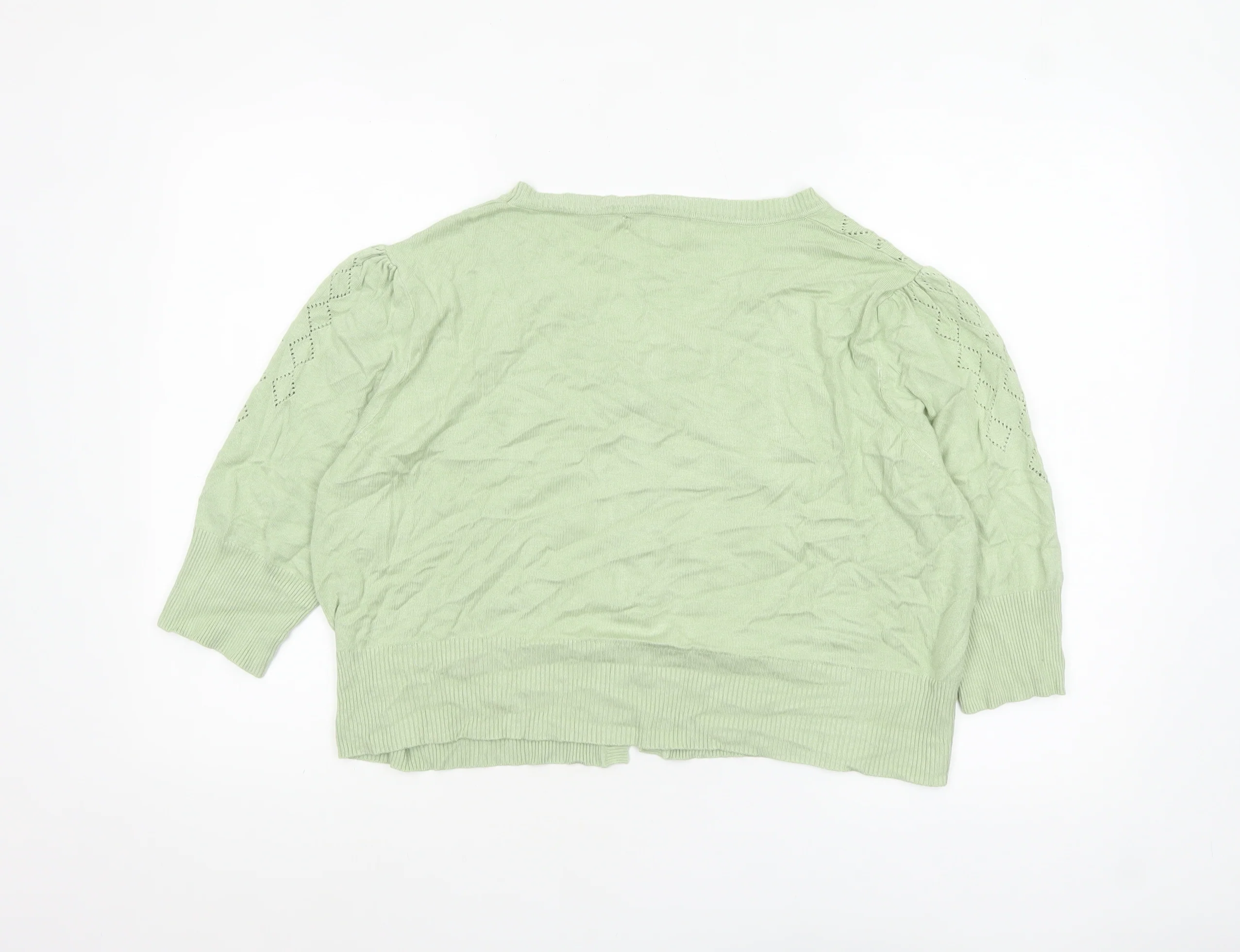 Belle Poque Women Green 2XL V-Neck 3/4 Sleeve Cardigan - Image 3