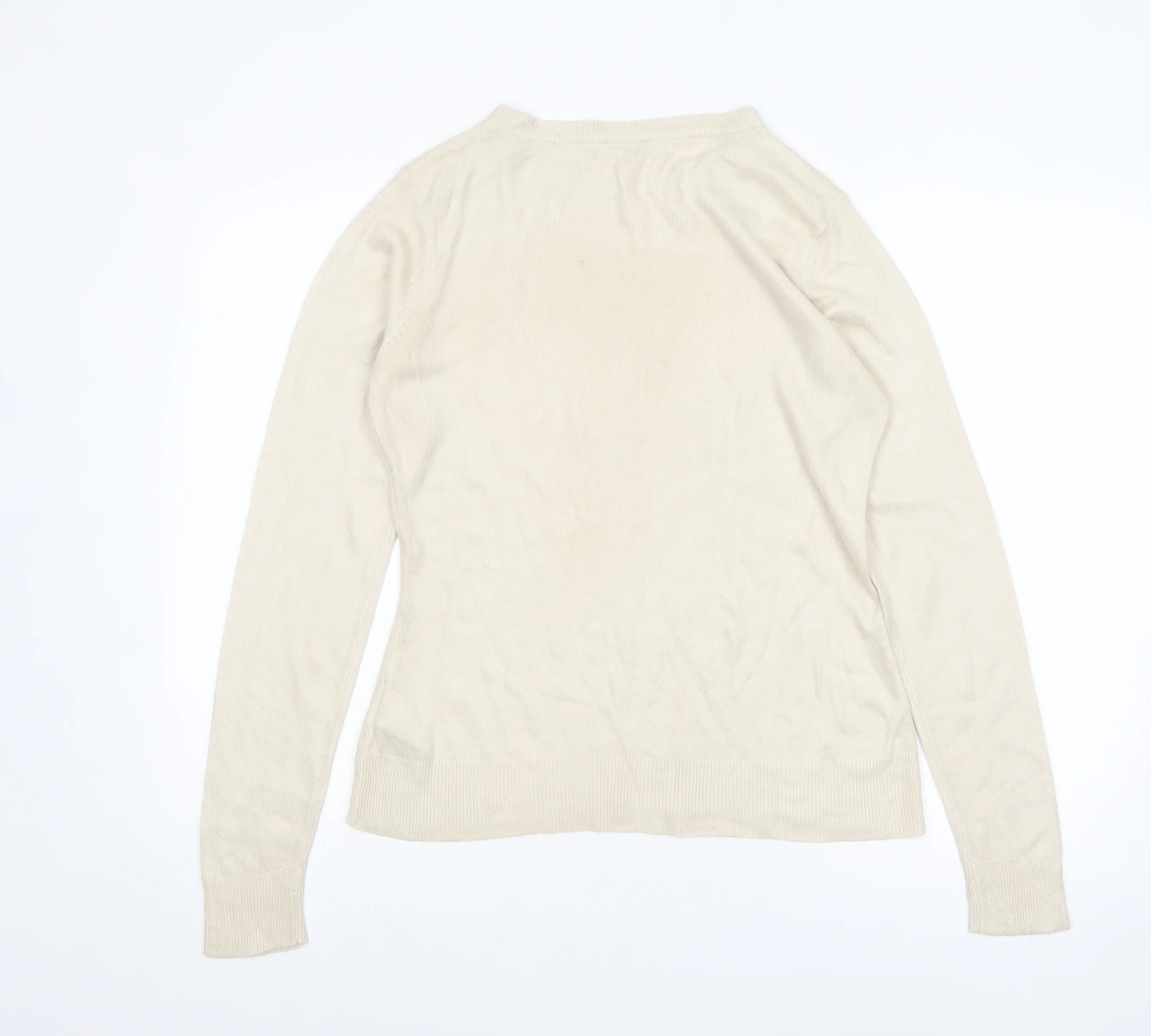 Beloved Women Beige Acrylic Button Detail Long Sleeve Jumper M - Image 3