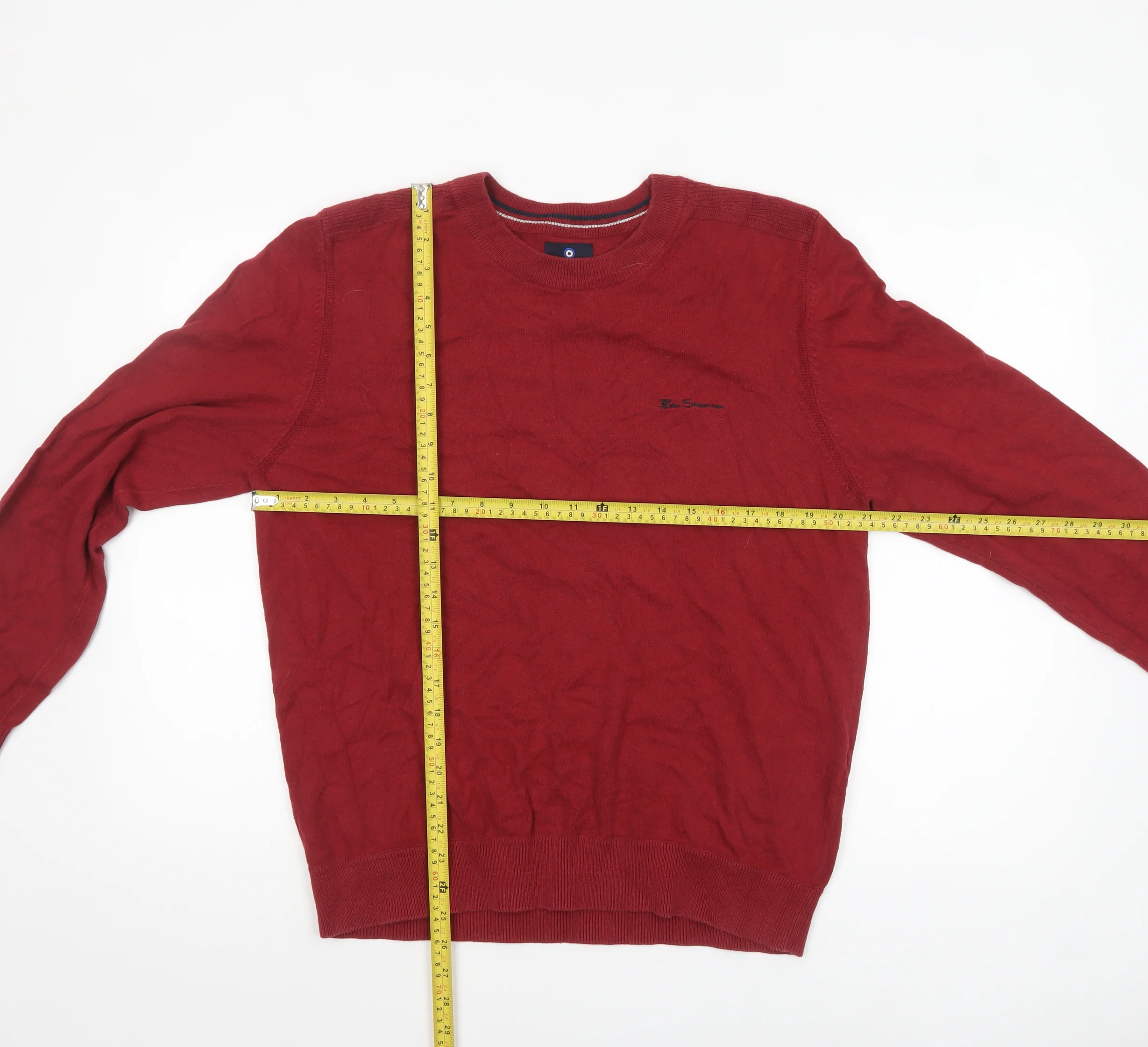 Ben Sherman Men Red Cotton Blend Crew Neck Jumper Size L - Image 2