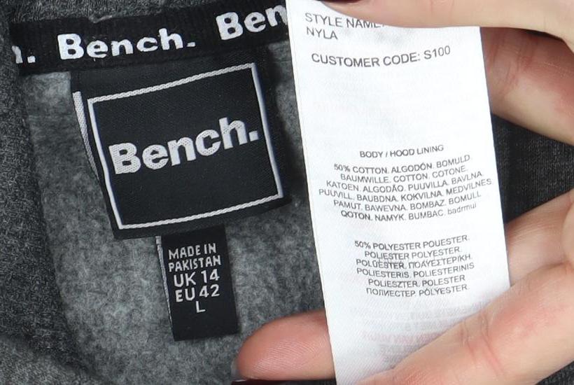 Bench Men’s Grey Pullover Hoodie L Regular Fit Logo Sweatshirt - Image 4