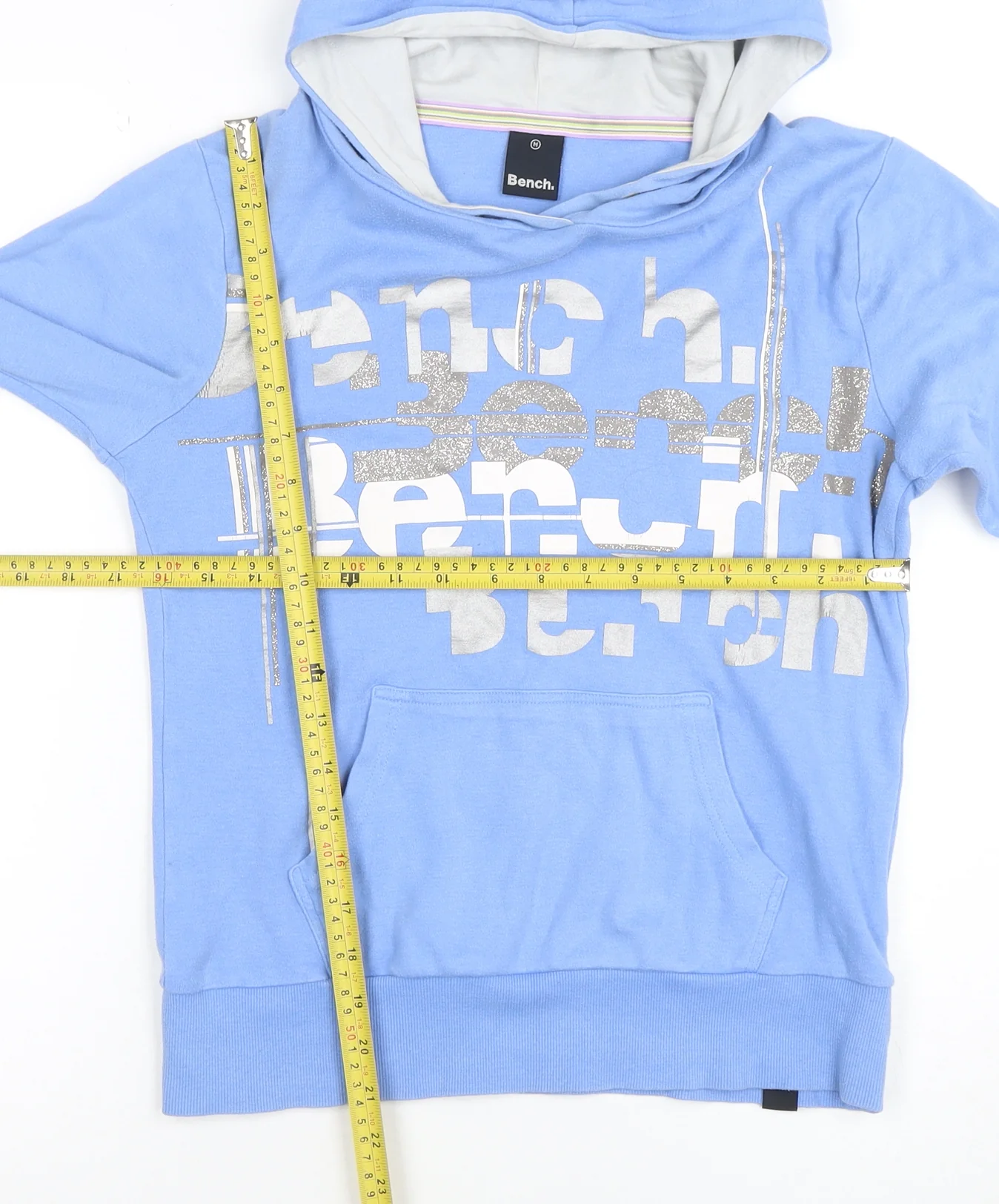 Bench Women Blue Hoodie Medium Pullover Graphic Cotton Sweatshirt - Image 2