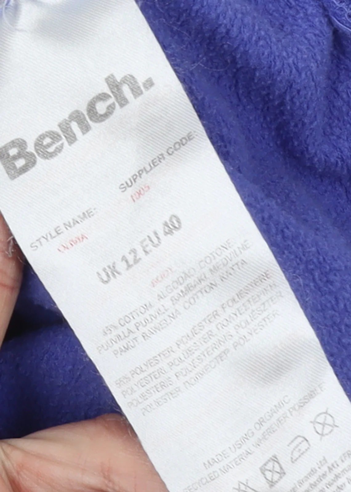 Bench Women Blue Logo Pullover Sweatshirt UK 12 Cotton Blend - Image 4
