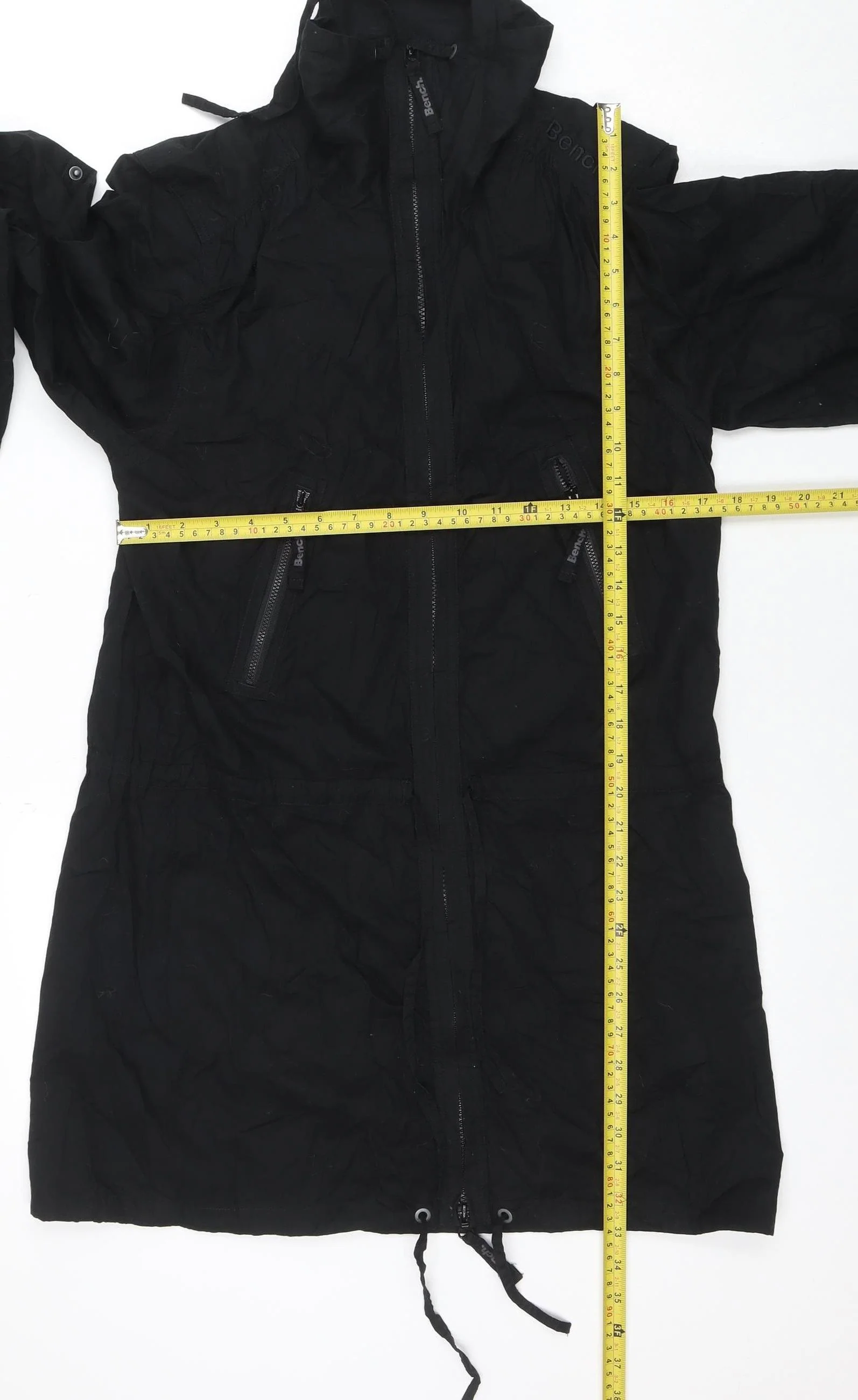 Bench Women's Black Long Hooded Cotton Parka Jacket Size M - Image 2