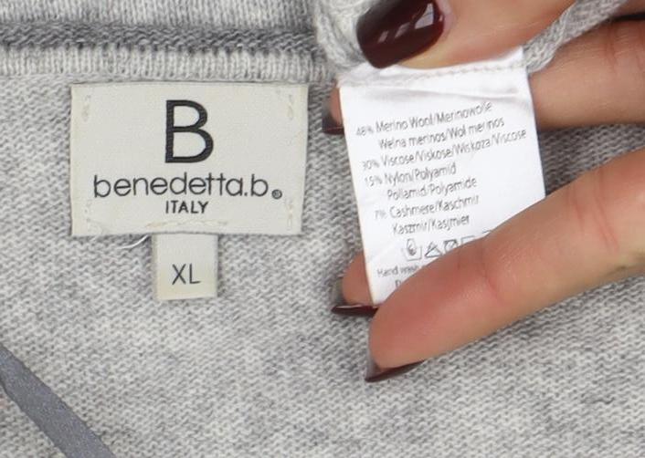 Benedetta b. Womens Grey Cashmere Blend Star Jumper XL - Image 4