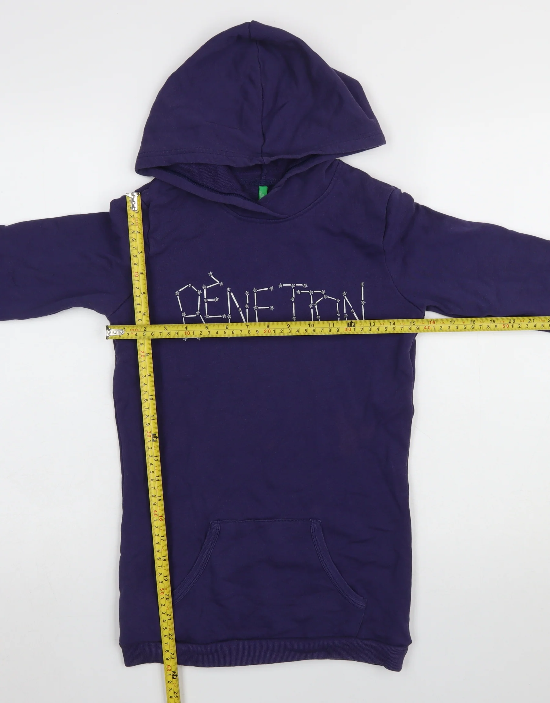 Benetton Girls Purple Pullover Hoodie 13-14 Years Logo Cotton - Image 2
